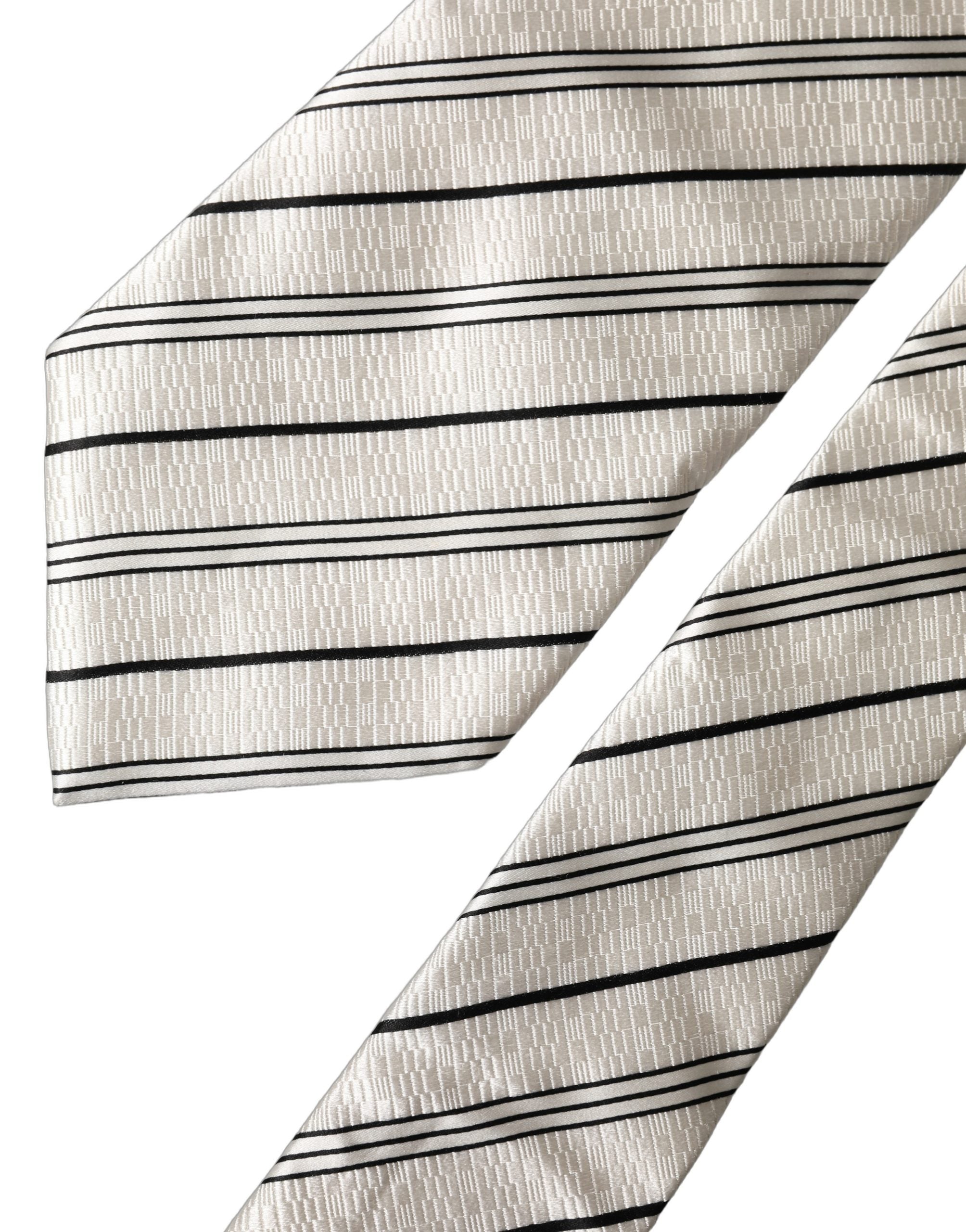 Dolce & Gabbana White Black Stripes Silk Adjustable Women NeckWomen's Women's Tie