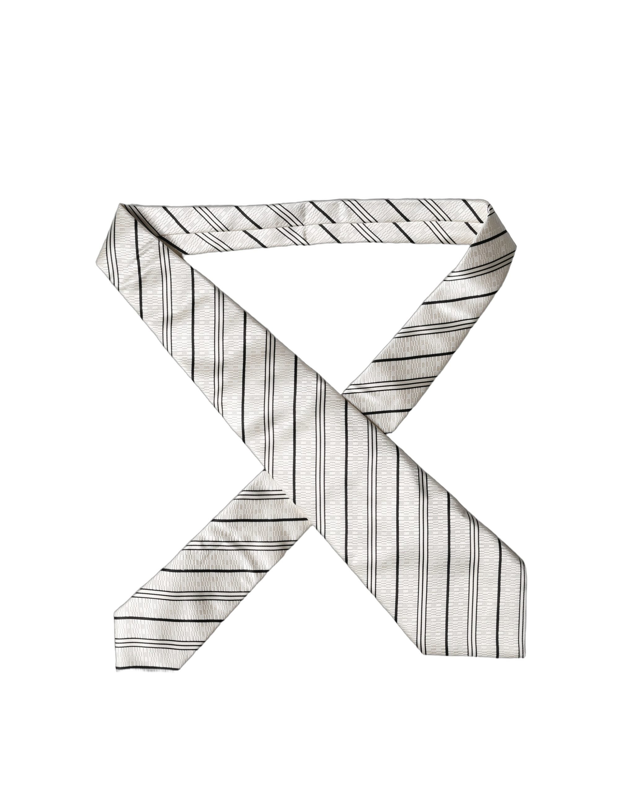 Dolce & Gabbana White Black Stripes Silk Adjustable Women NeckWomen's Women's Tie