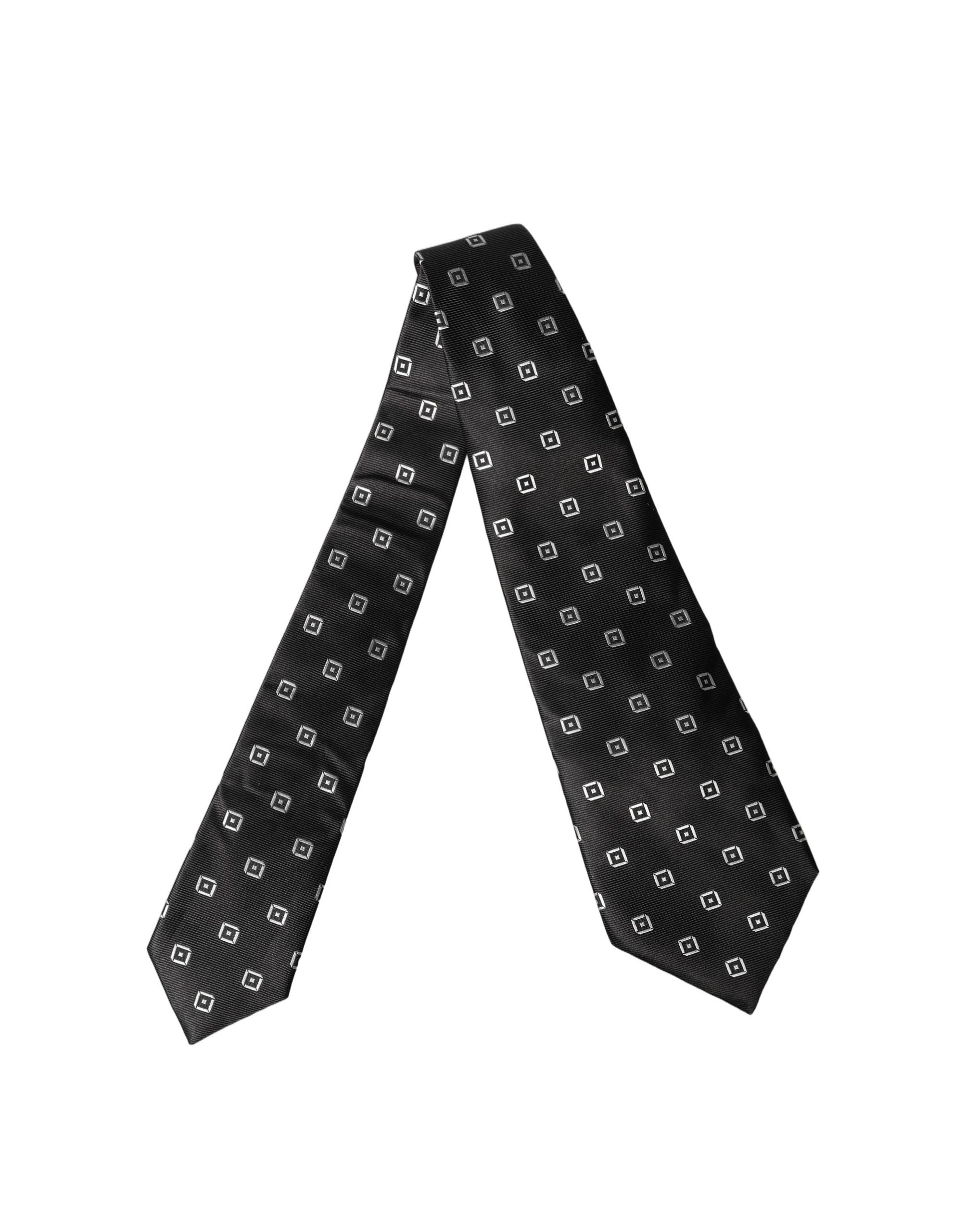 Dolce & Gabbana Dark Gray White Geometric Silk Adjustable Women NeckWomen's Women's Tie
