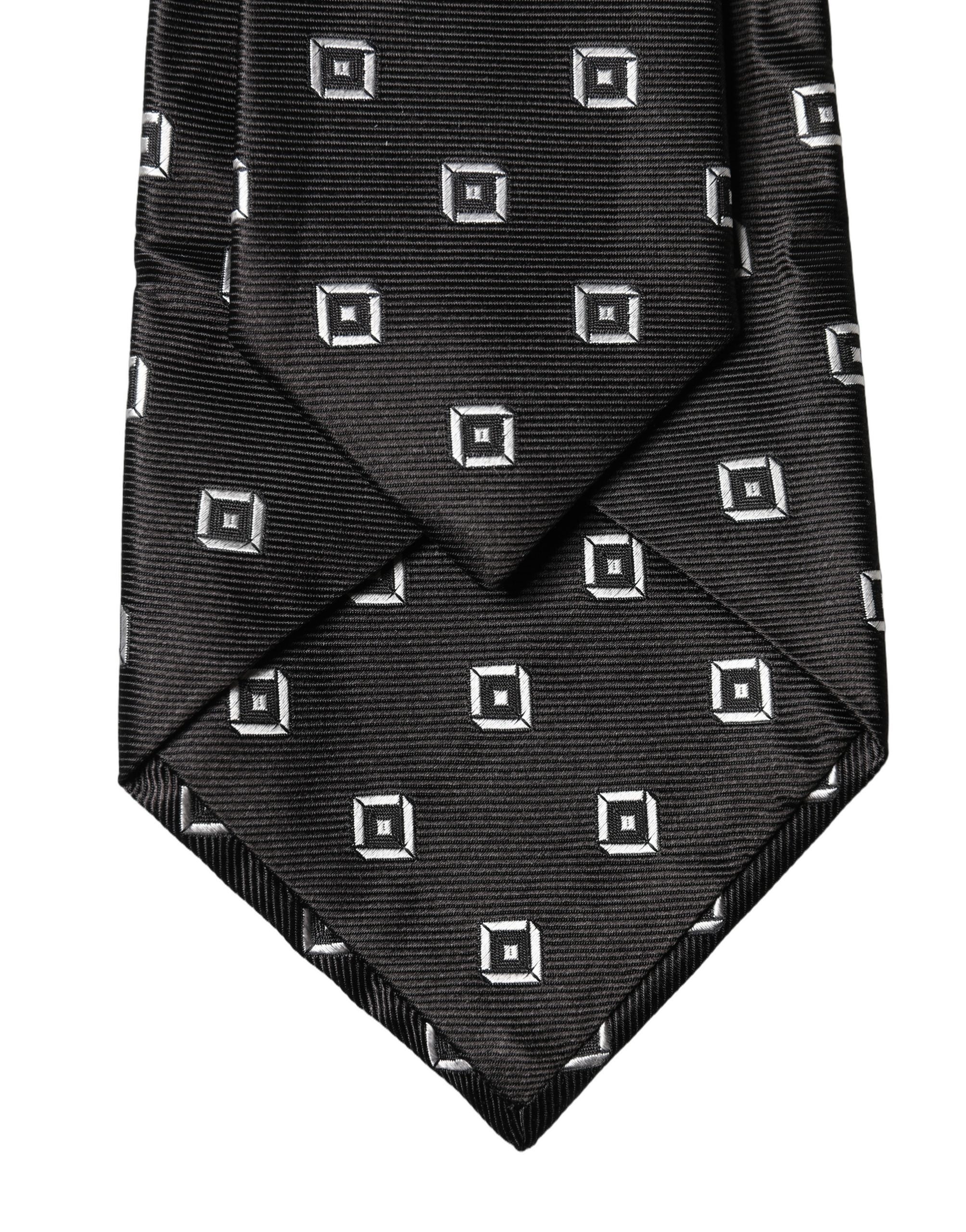 Dolce & Gabbana Dark Gray White Geometric Silk Adjustable Women NeckWomen's Women's Tie