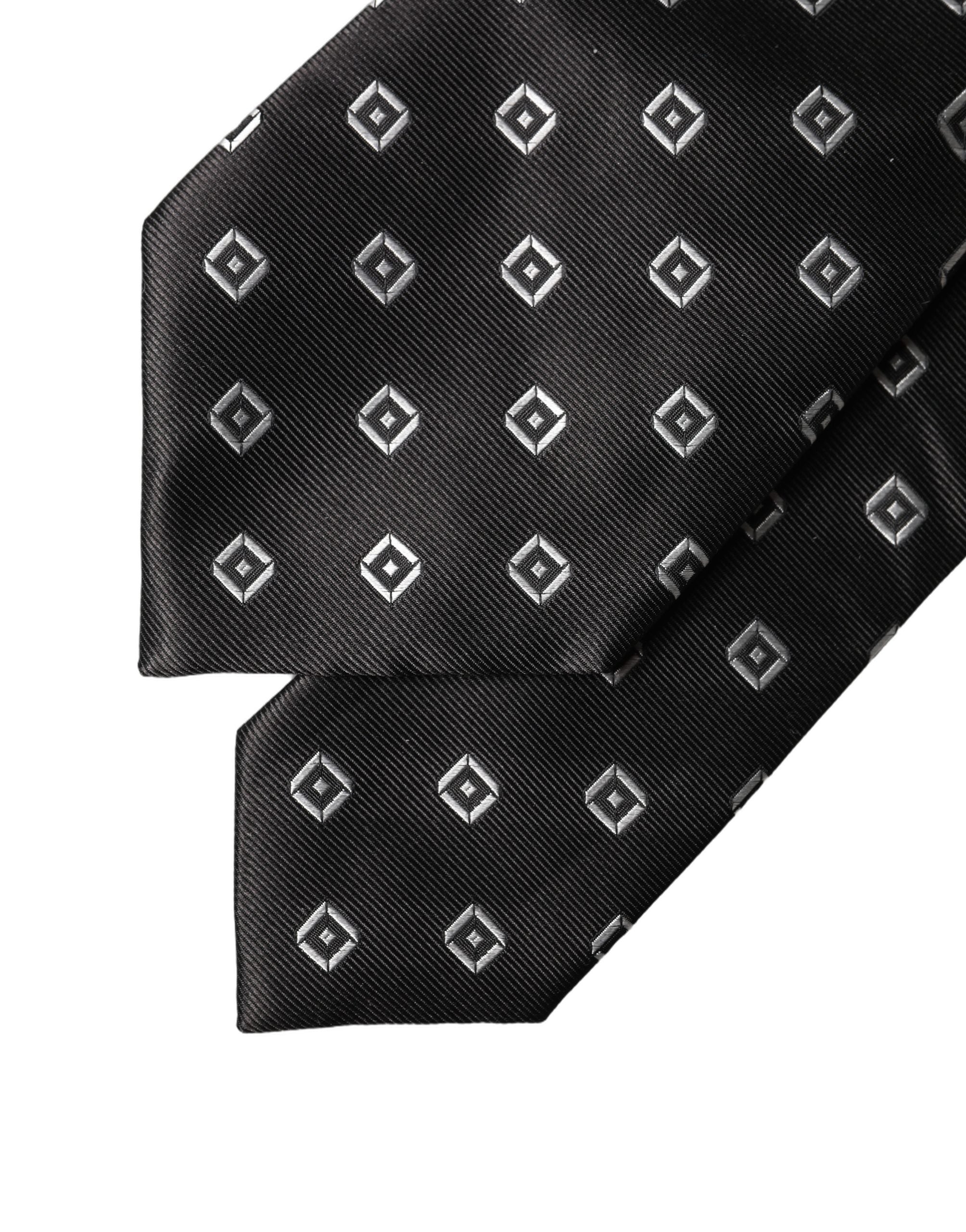 Dolce & Gabbana Dark Gray White Geometric Silk Adjustable Women NeckWomen's Women's Tie