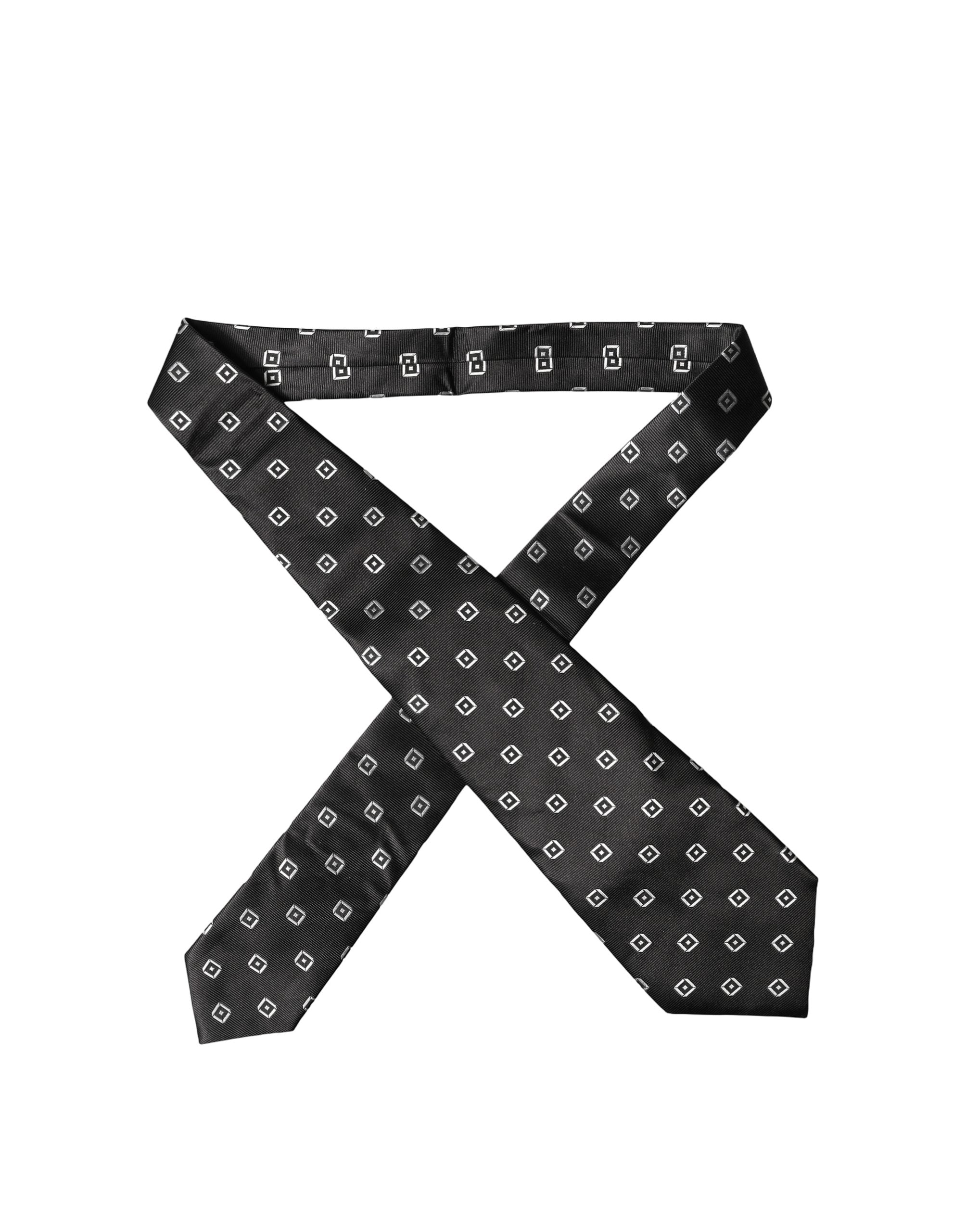 Dolce & Gabbana Dark Gray White Geometric Silk Adjustable Women NeckWomen's Women's Tie