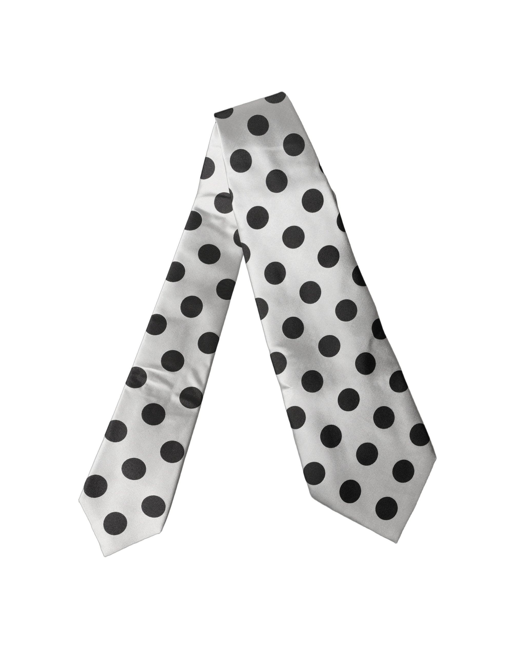 Dolce & Gabbana White Black Polka Dot Silk Adjustable Women NeckWomen's Women's Tie