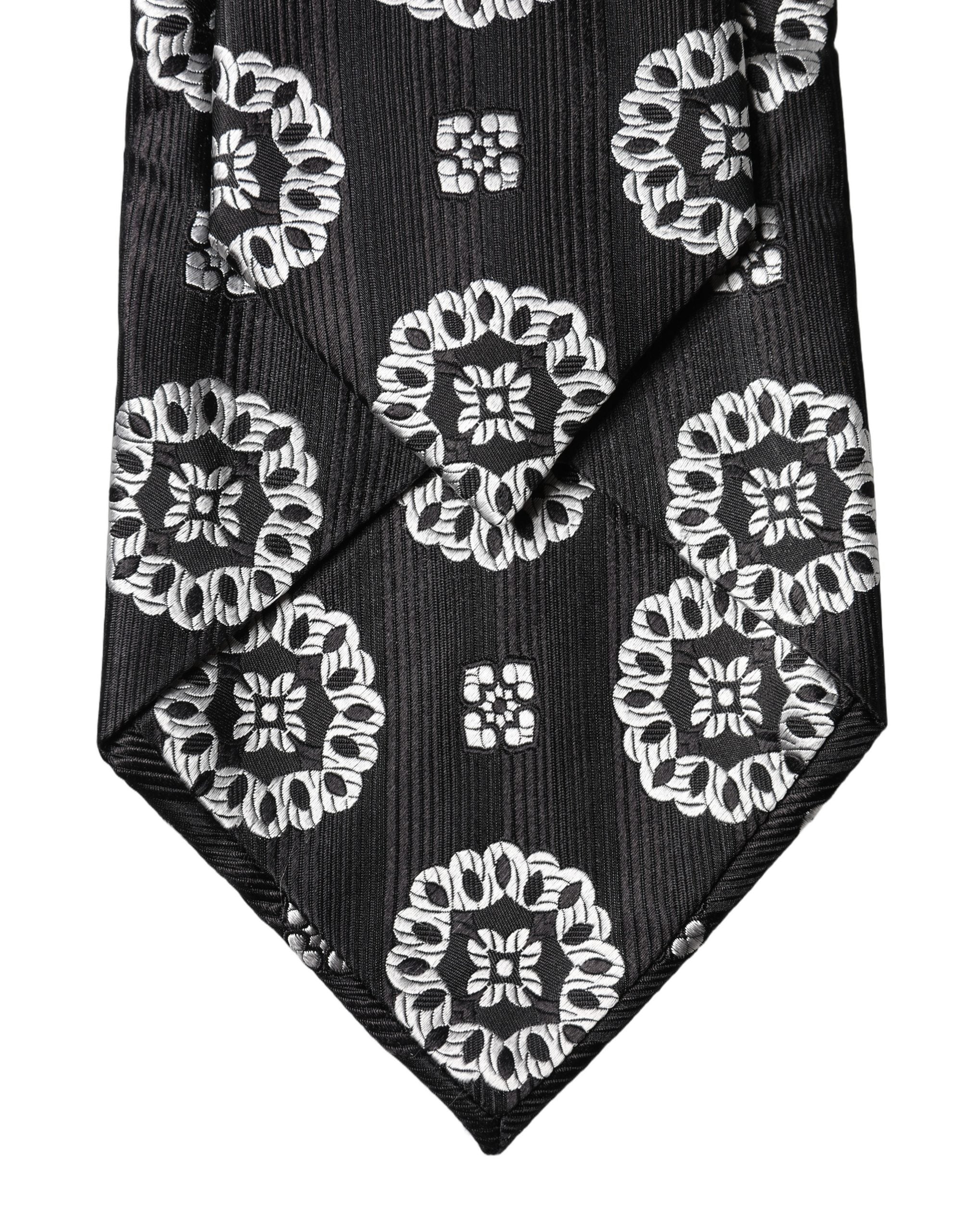 Dolce & Gabbana Dark Gray White Floral Silk Adjustable Women NeckWomen's Women's Tie