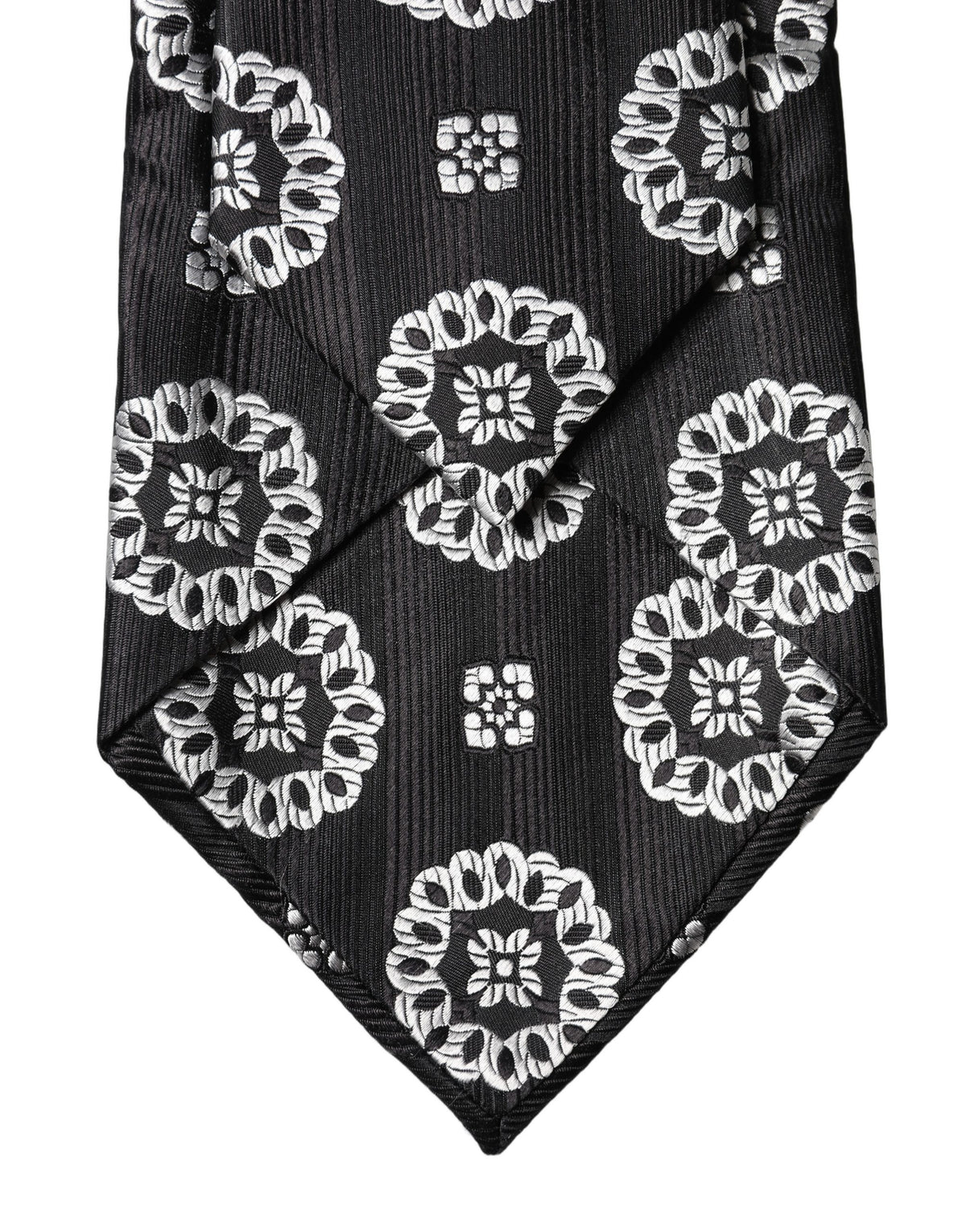 Dolce & Gabbana Dark Gray White Floral Silk Adjustable Women NeckWomen's Women's Tie