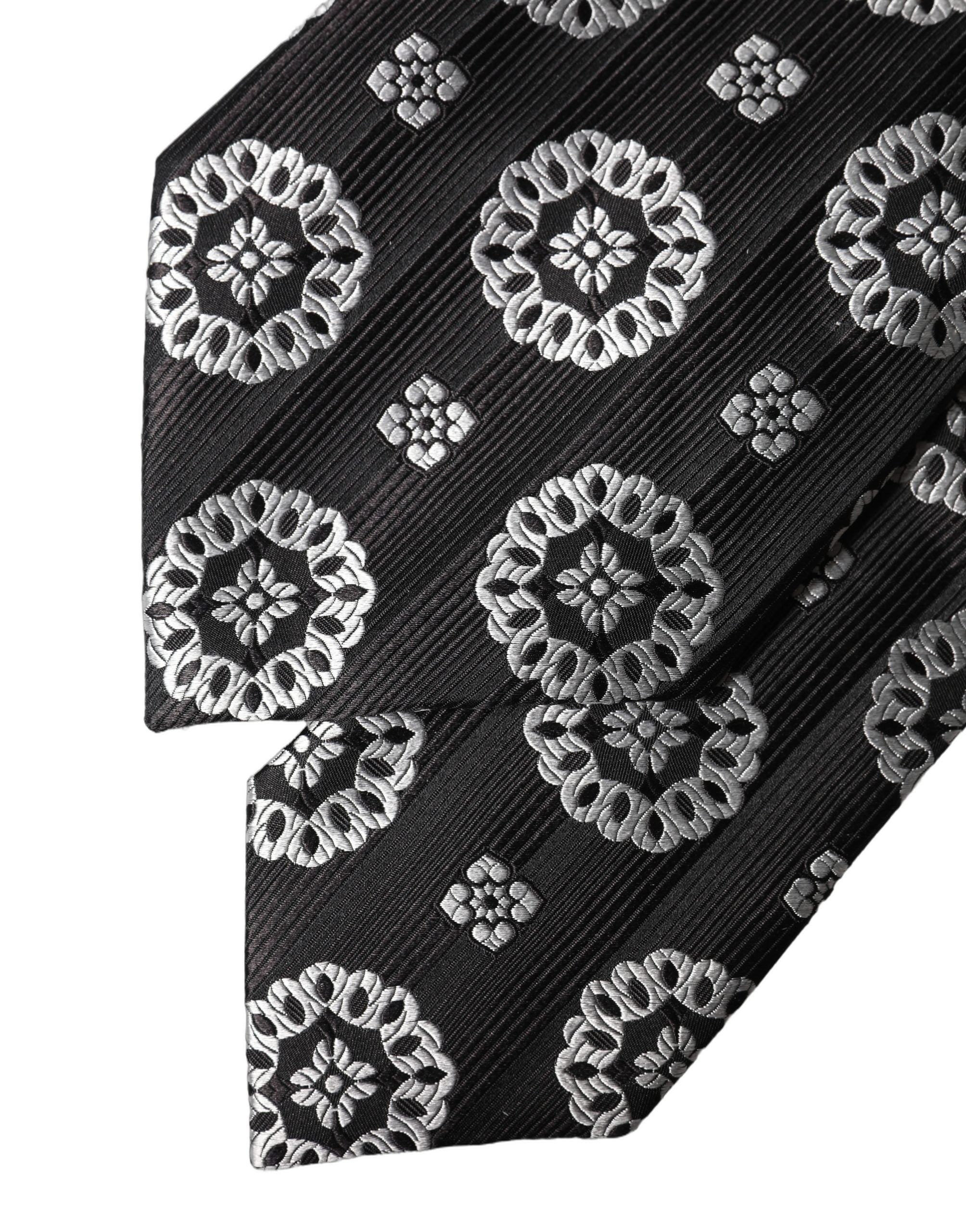 Dolce & Gabbana Dark Gray White Floral Silk Adjustable Women NeckWomen's Women's Tie