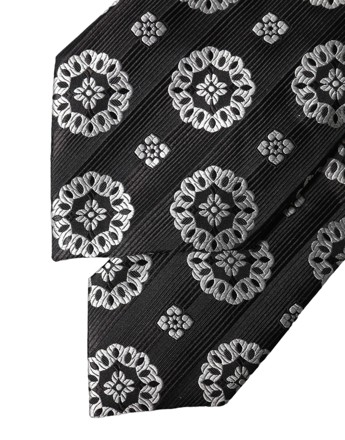 Dolce & Gabbana Dark Gray White Floral Silk Adjustable Women NeckWomen's Women's Tie