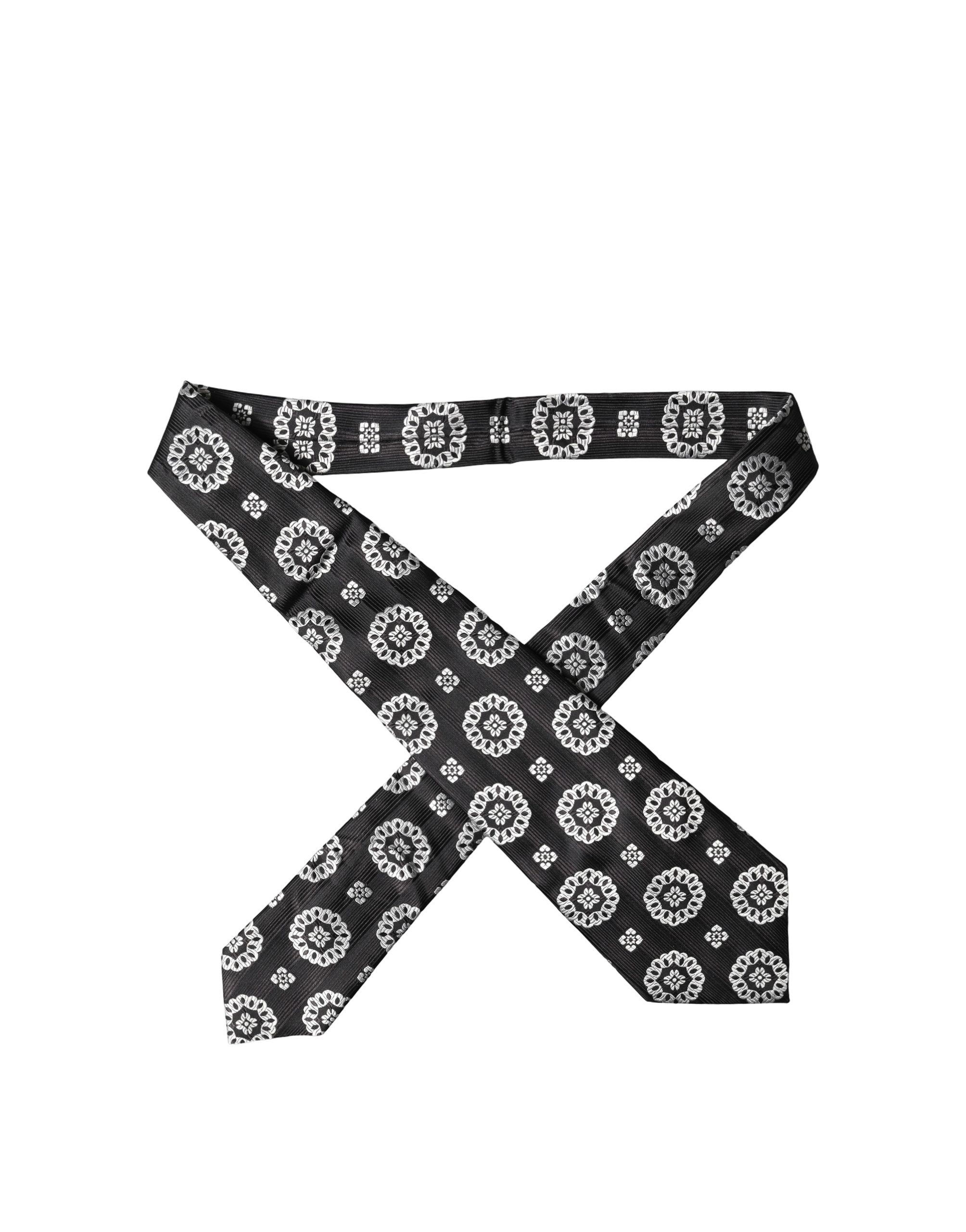 Dolce & Gabbana Dark Gray White Floral Silk Adjustable Women NeckWomen's Women's Tie