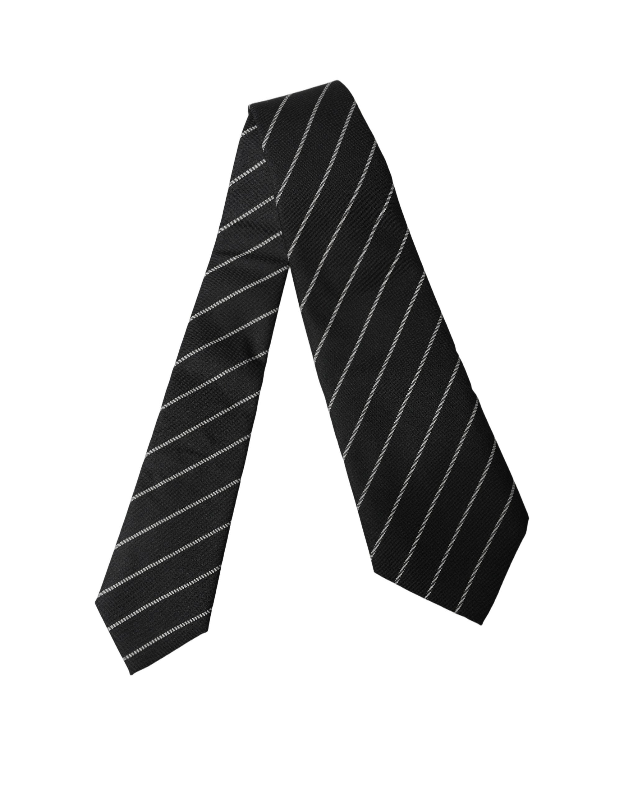 Dolce & Gabbana Black White Stripes Wool Adjustable Women NeckWomen's Women's Tie