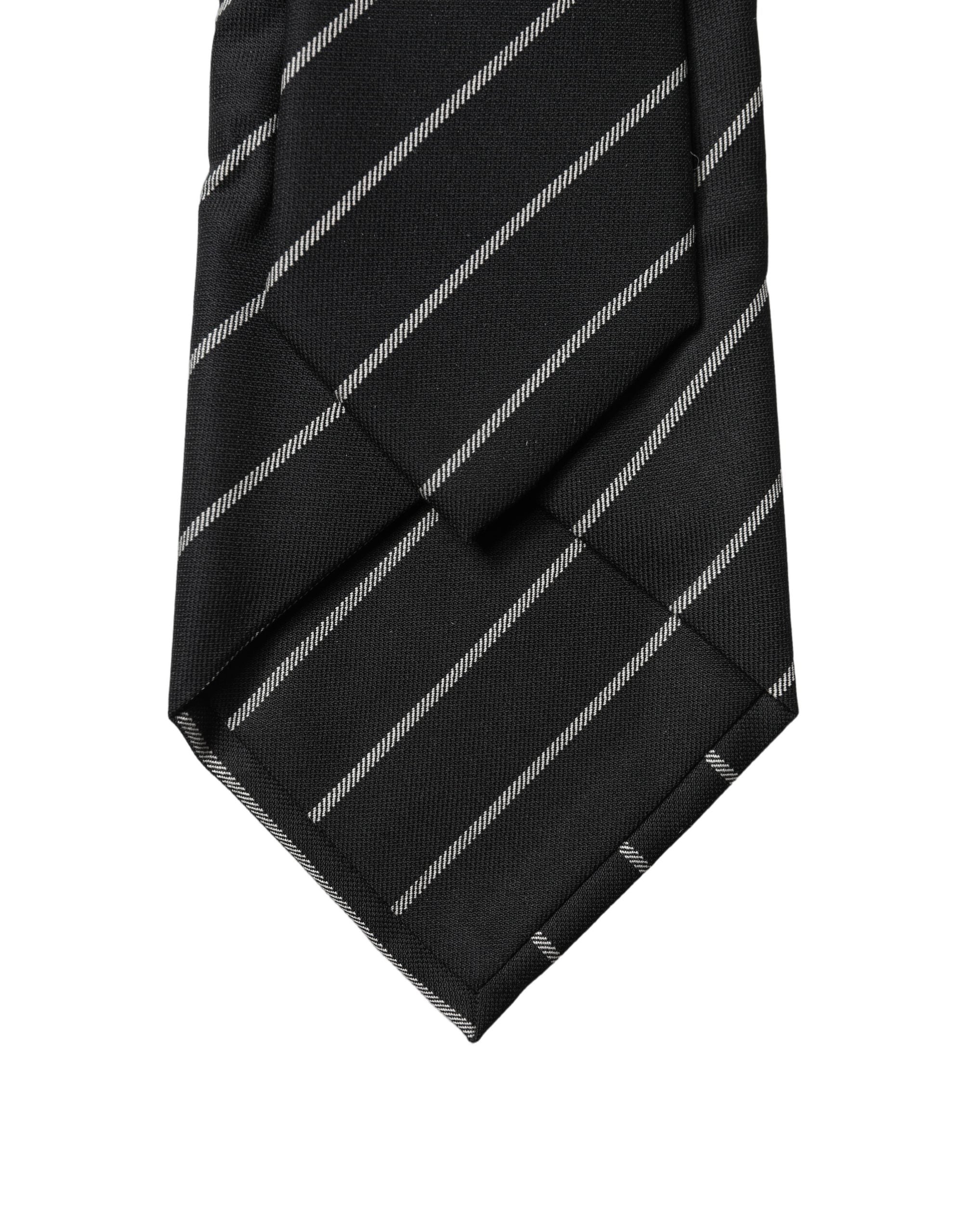 Dolce & Gabbana Black White Stripes Wool Adjustable Women NeckWomen's Women's Tie