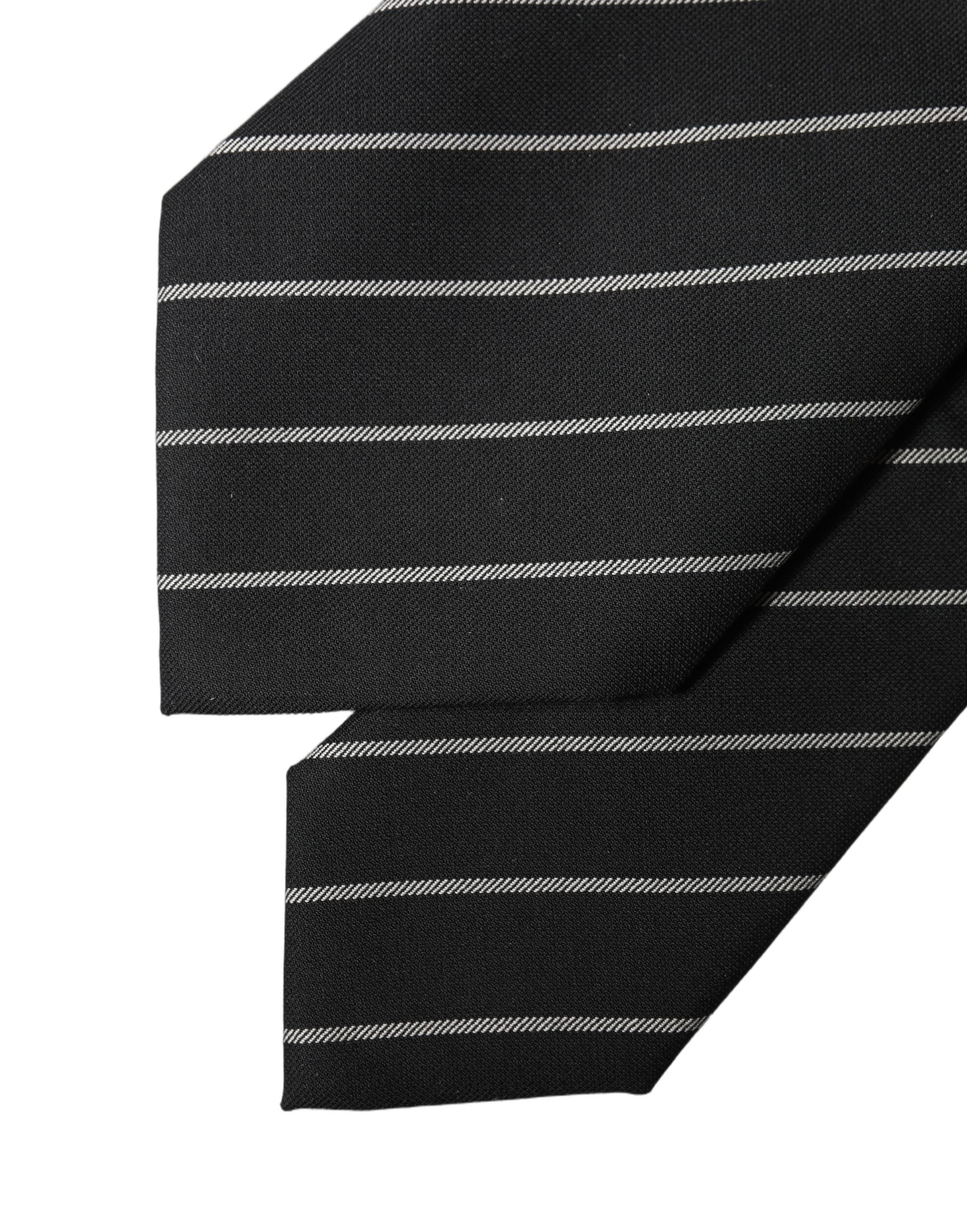 Dolce & Gabbana Black White Stripes Wool Adjustable Women NeckWomen's Women's Tie