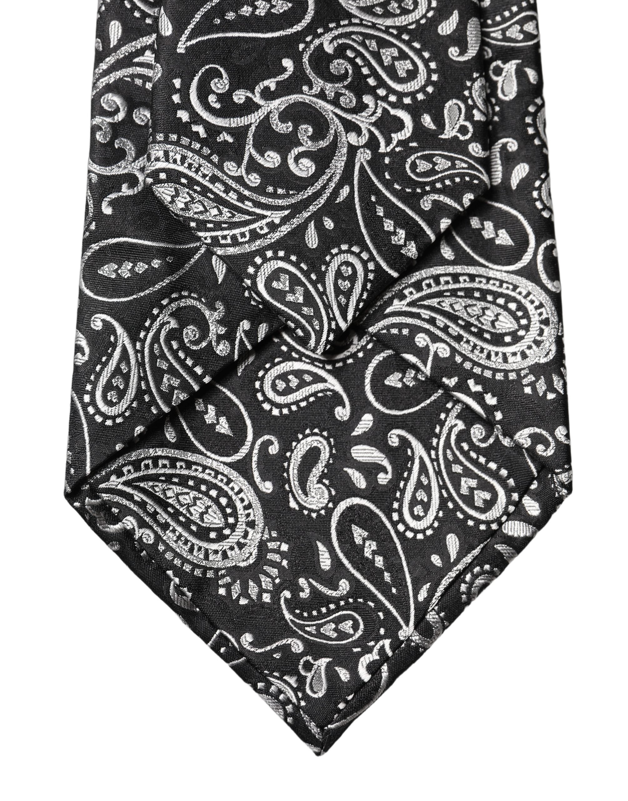 Dolce & Gabbana Dark Gray White Paisley Silk Adjustable Women NeckWomen's Women's Tie