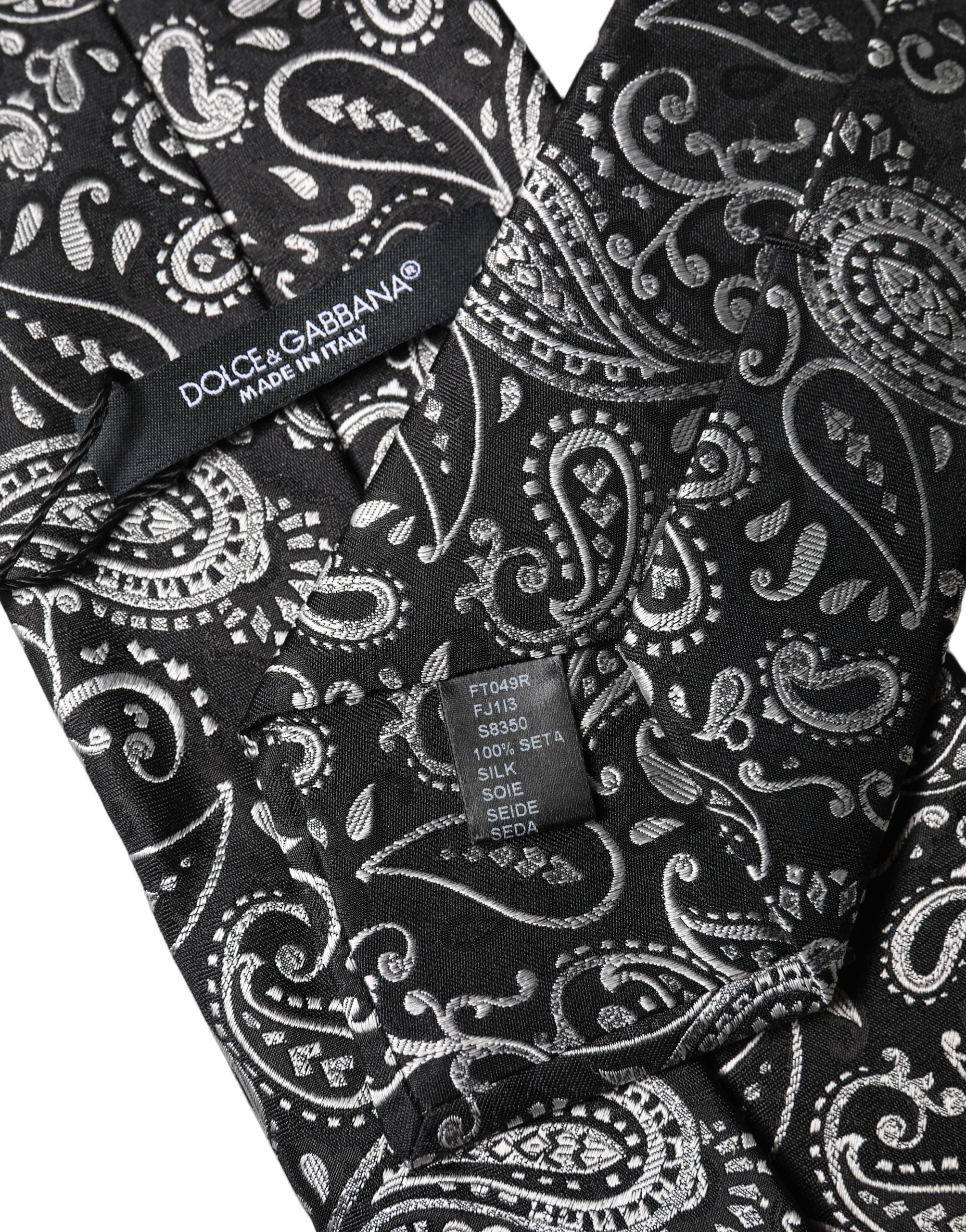Dolce & Gabbana Black White Paisley Silk Adjustable Women NeckWomen's Women's Tie