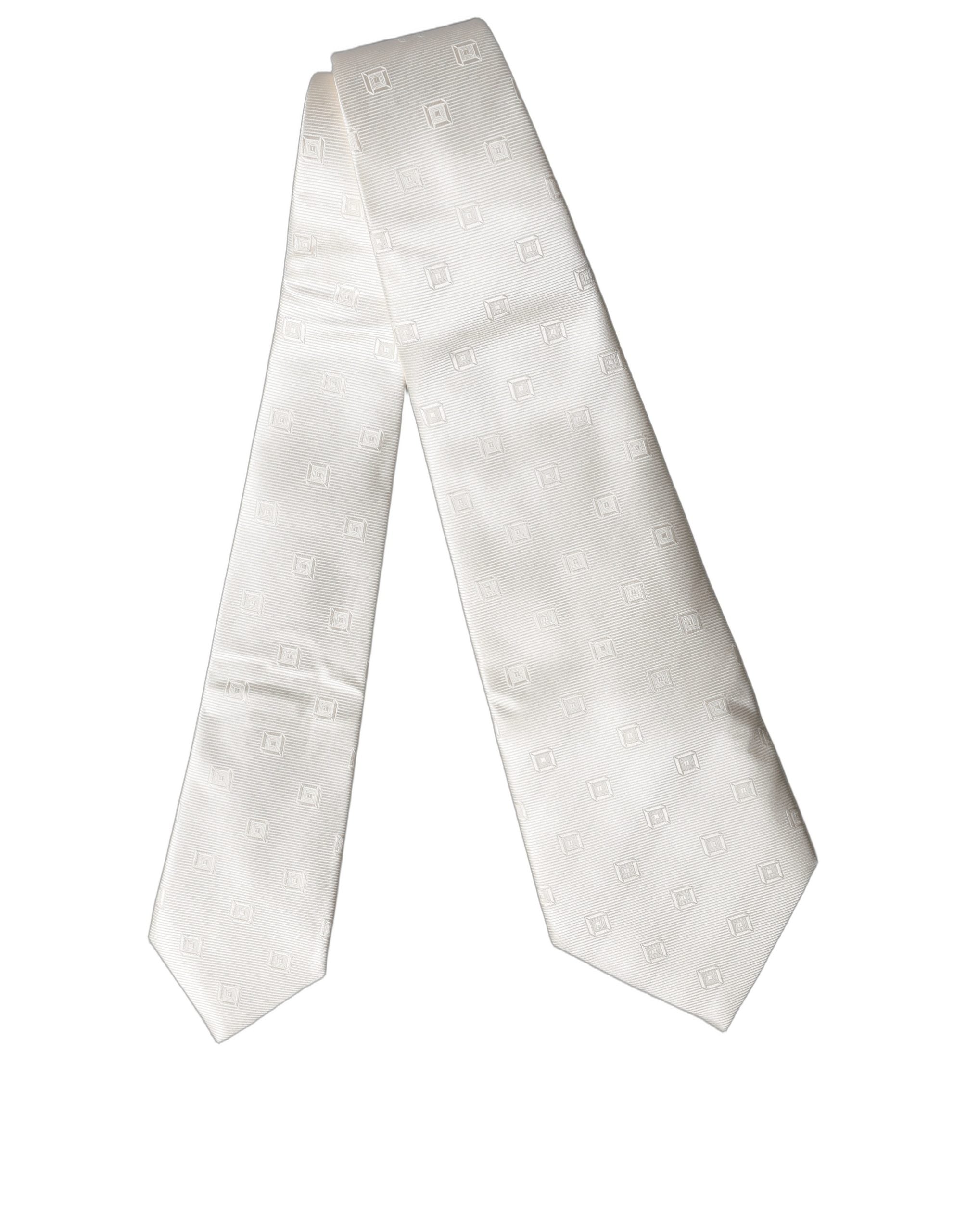 Dolce & Gabbana Off White Geometric Silk Adjustable Women NeckWomen's Women's Tie