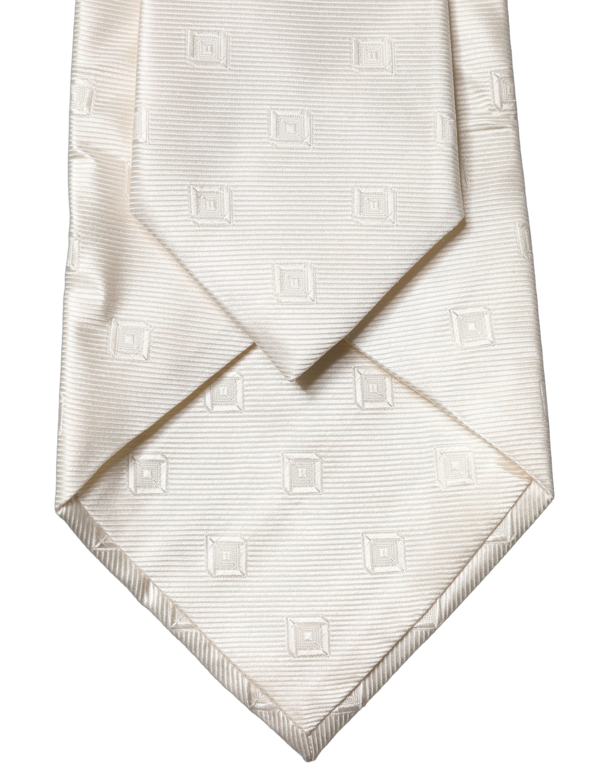 Dolce & Gabbana Off White Geometric Silk Adjustable Women NeckWomen's Women's Tie