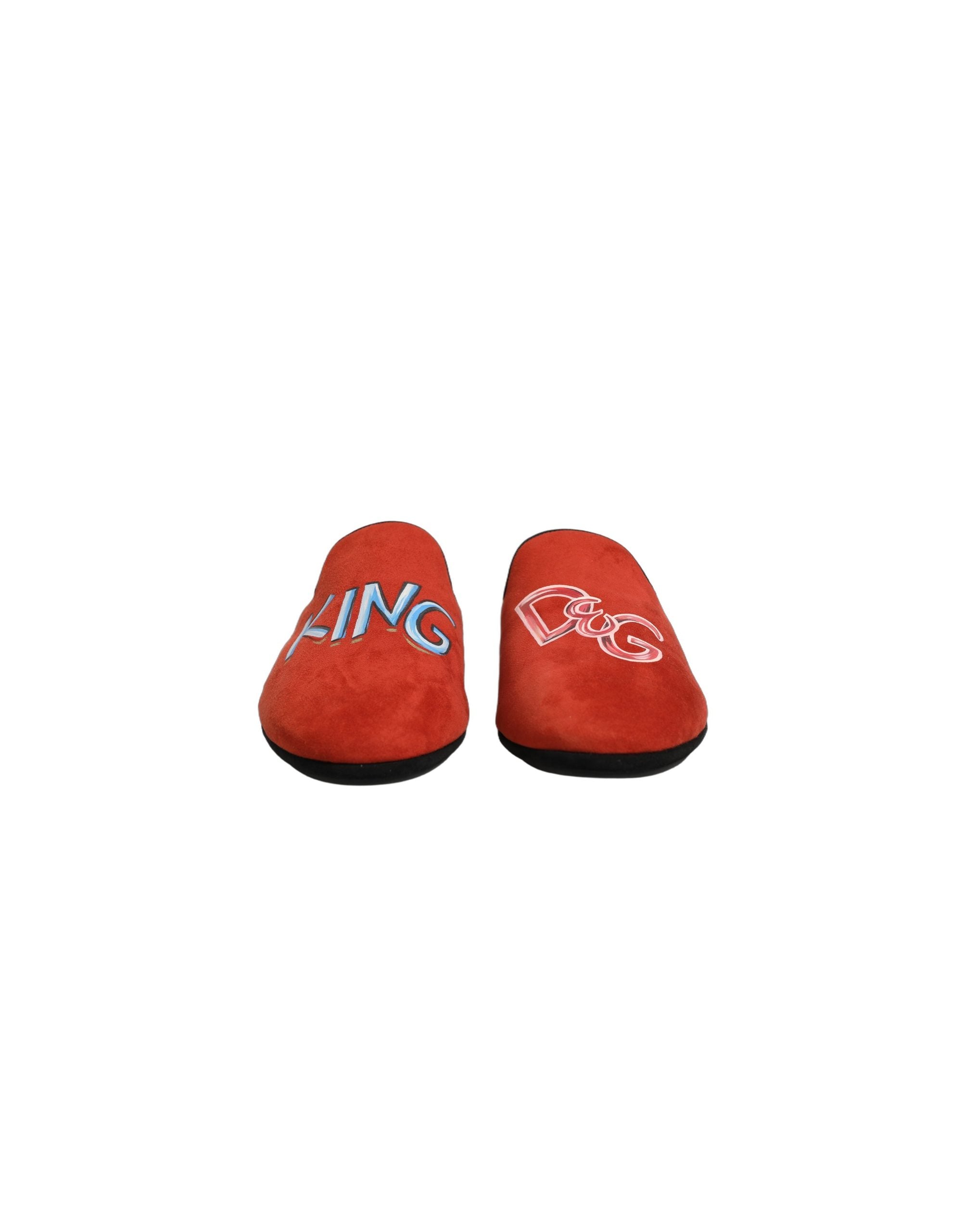 Dolce & Gabbana Red Suede DG King Men House Slipper Men's Shoes (Pre-Owned)