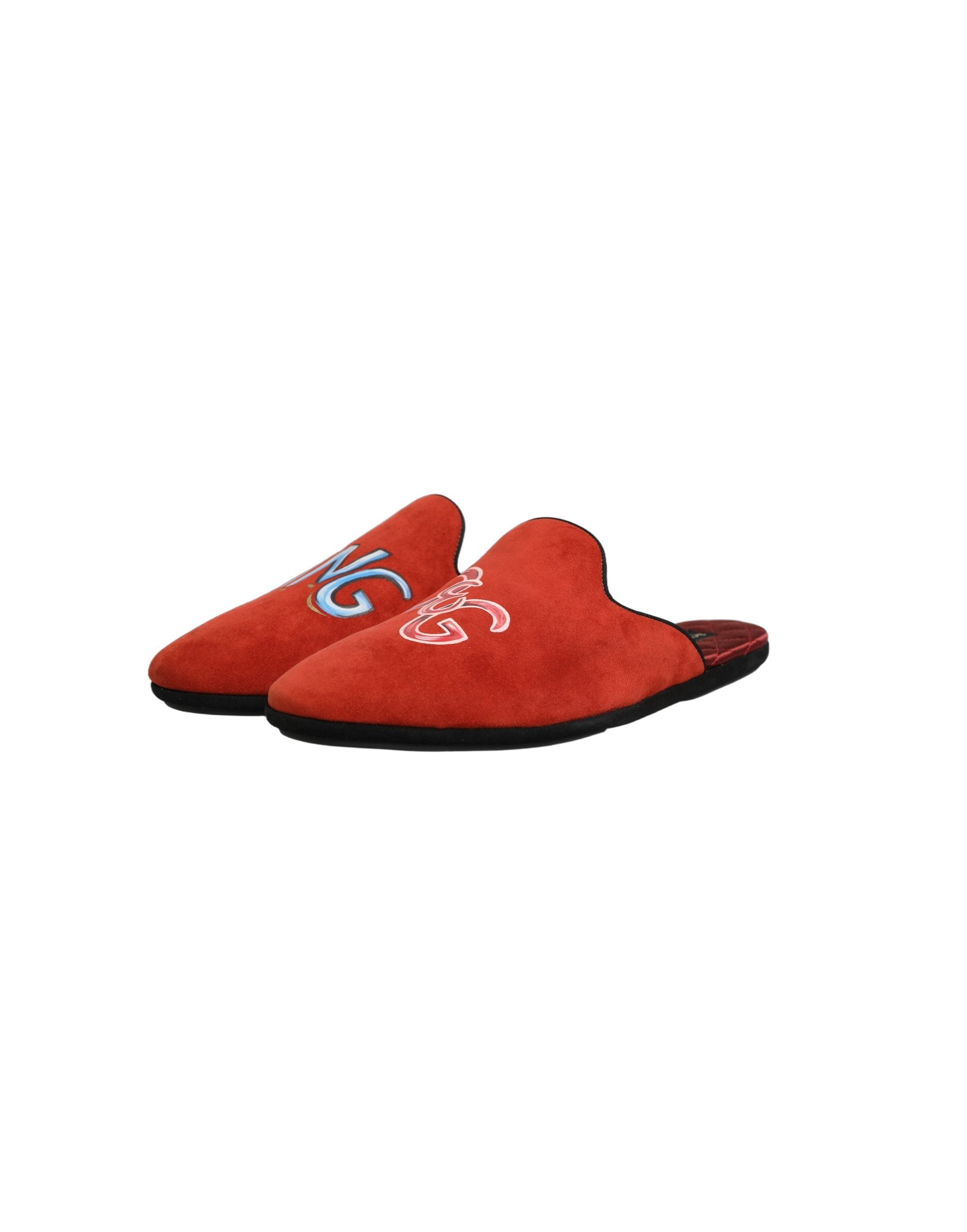 Dolce & Gabbana Red Suede DG King Men House Slipper Men's Shoes (Pre-Owned)