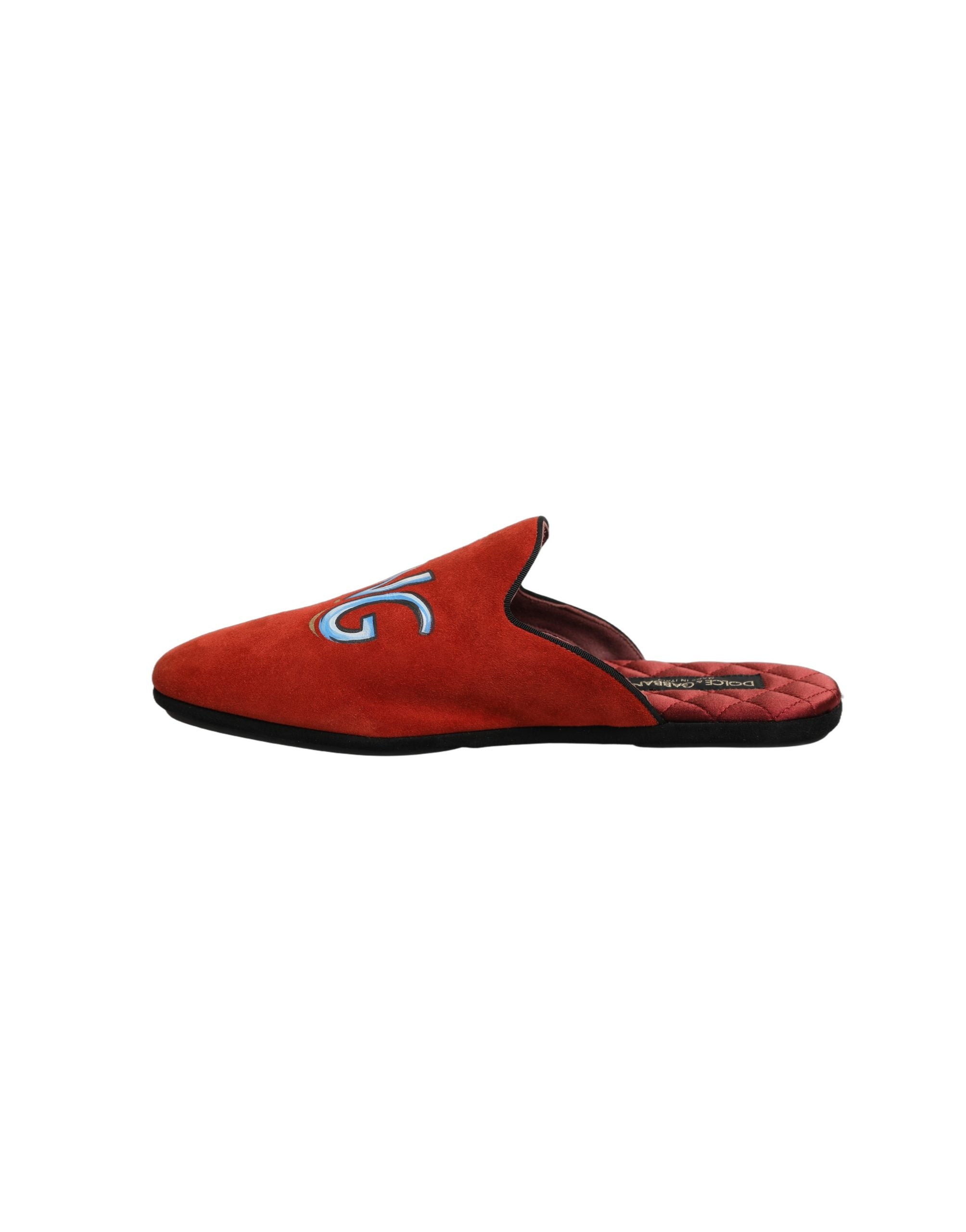 Dolce & Gabbana Red Suede DG King Men House Slipper Men's Shoes (Pre-Owned)