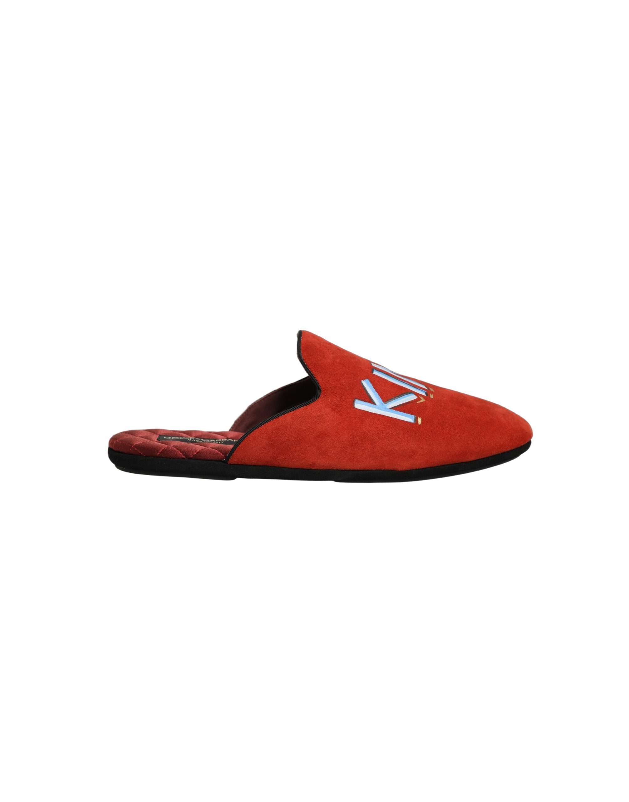 Dolce & Gabbana Red Suede DG King Men House Slipper Men's Shoes (Pre-Owned)