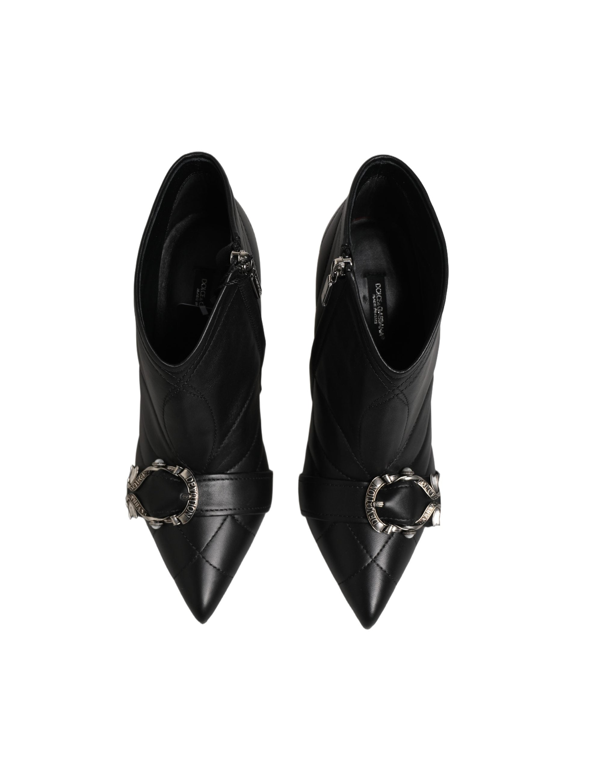 Dolce & Gabbana Black Devotion Quilted Buckled Boots Women's Shoes