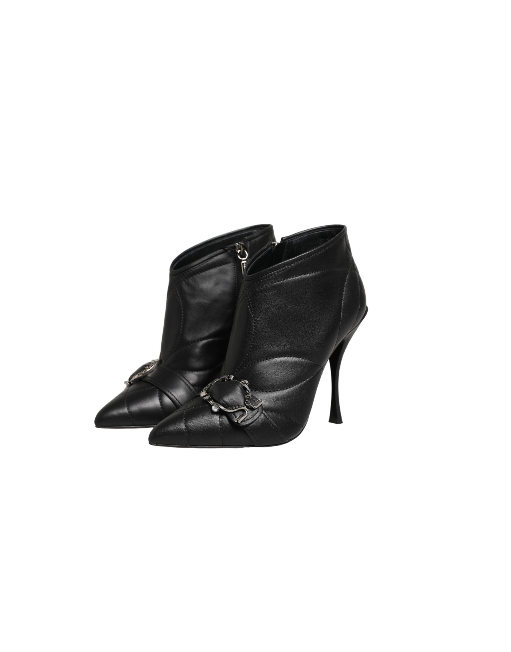 Dolce & Gabbana Black Devotion Quilted Buckled Boots Women's Shoes