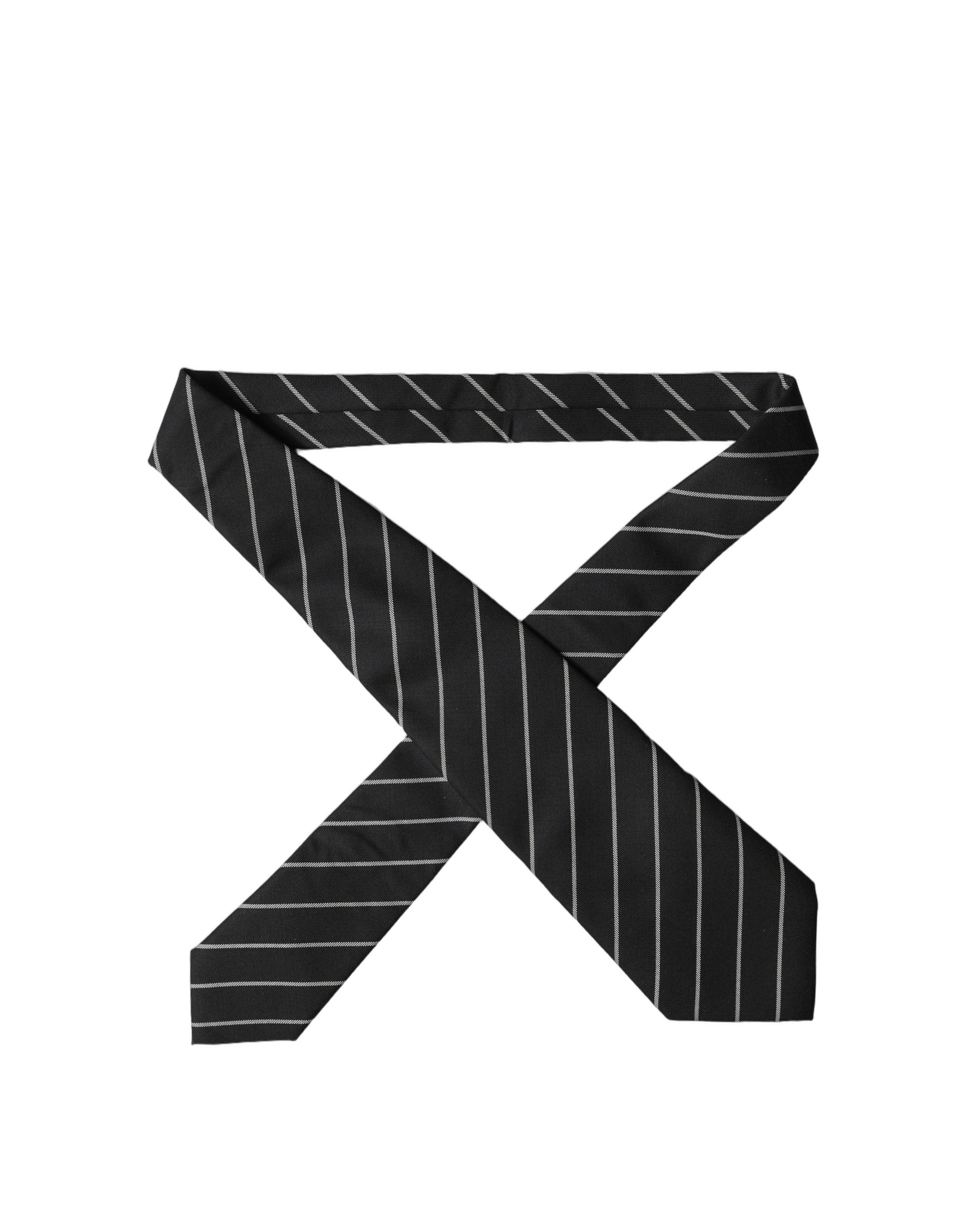 Dolce & Gabbana Black White Stripes Wool Adjustable Women NeckWomen's Women's Tie