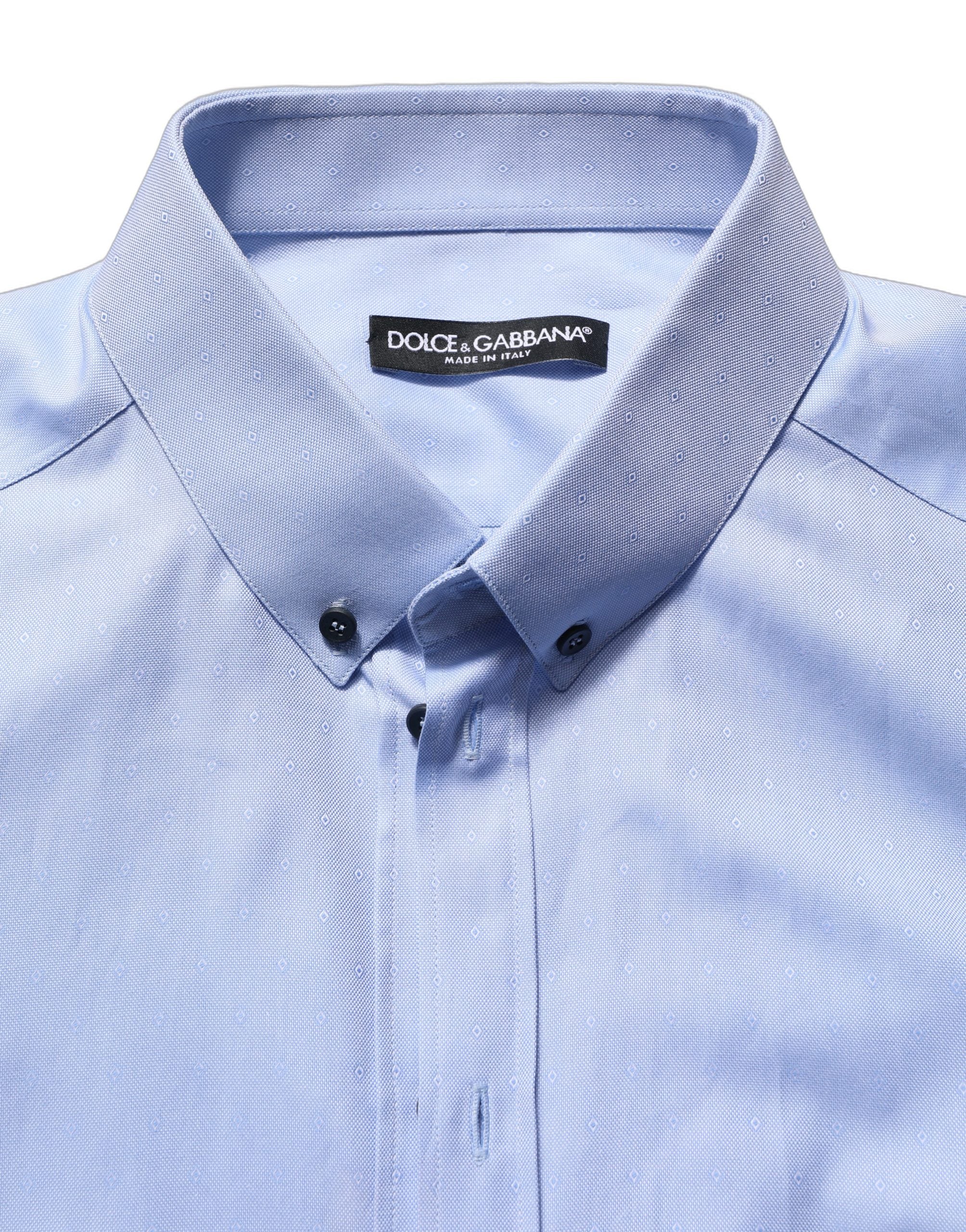 Dolce & Gabbana Light Blue Cotton Dress Formal Men Men's Shirt (Pre-Owned)