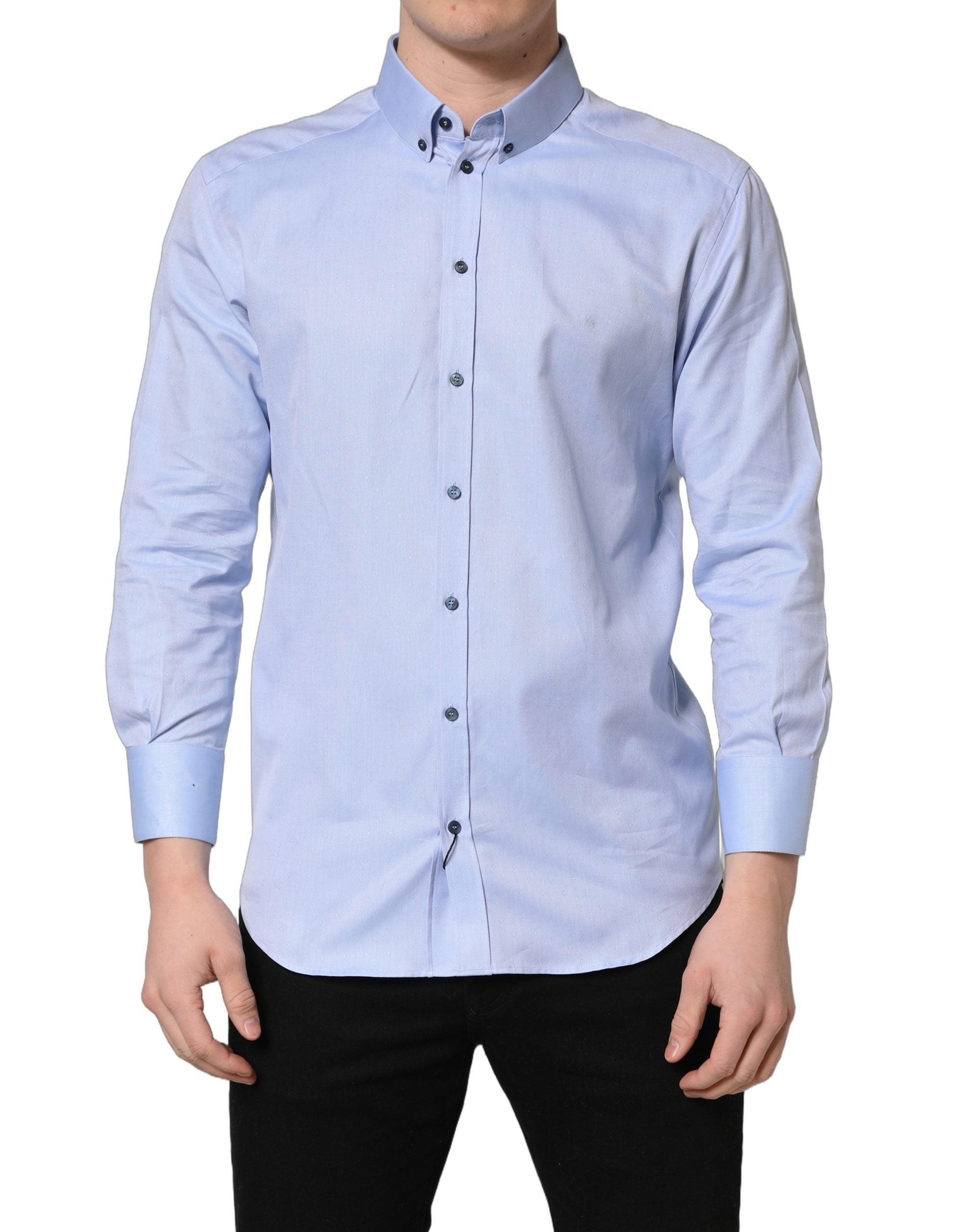 Dolce & Gabbana Light Blue Cotton Dress Formal Men Men's Shirt (Pre-Owned)