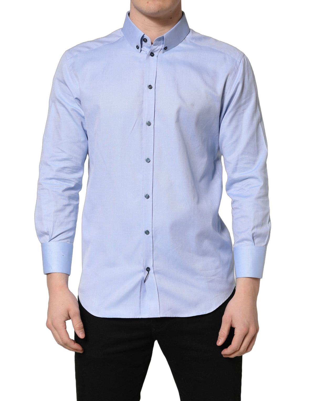 Dolce & Gabbana Light Blue Cotton Dress Formal Men Men's Shirt (Pre-Owned)