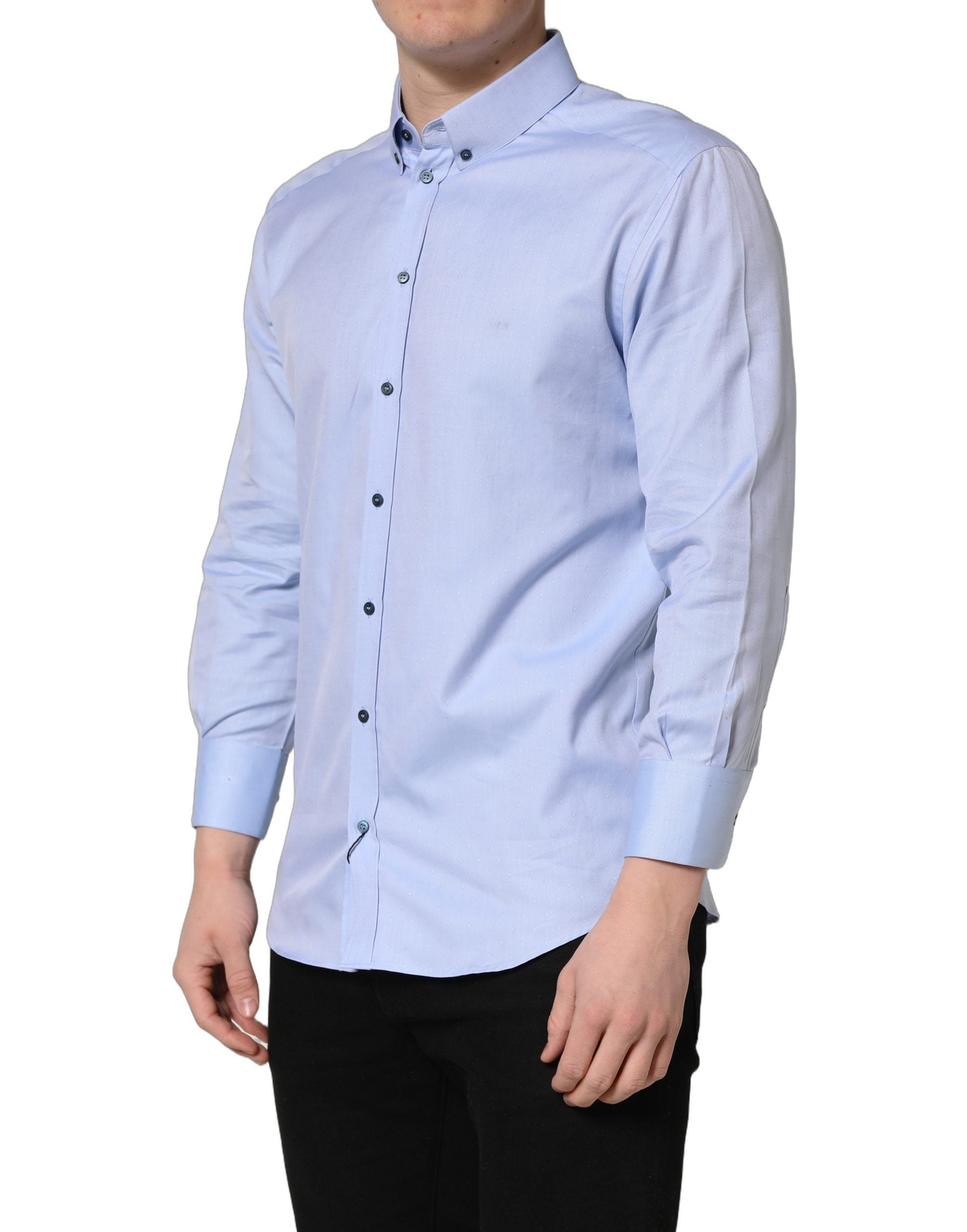 Dolce & Gabbana Light Blue Cotton Dress Formal Men Men's Shirt (Pre-Owned)