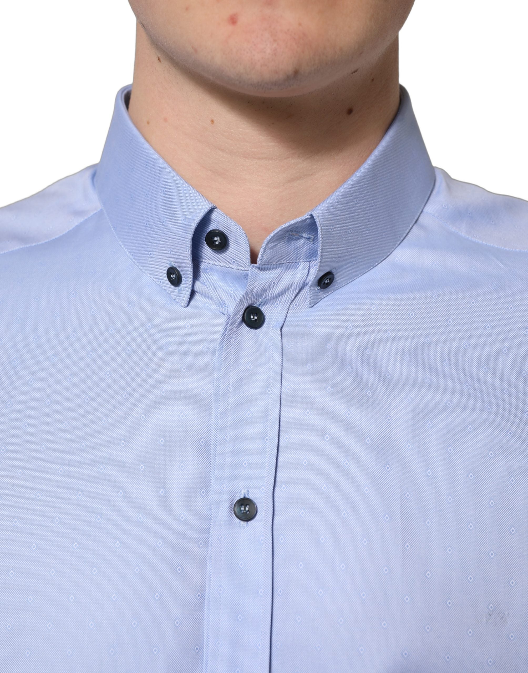 Dolce & Gabbana Light Blue Cotton Dress Formal Men Men's Shirt (Pre-Owned)