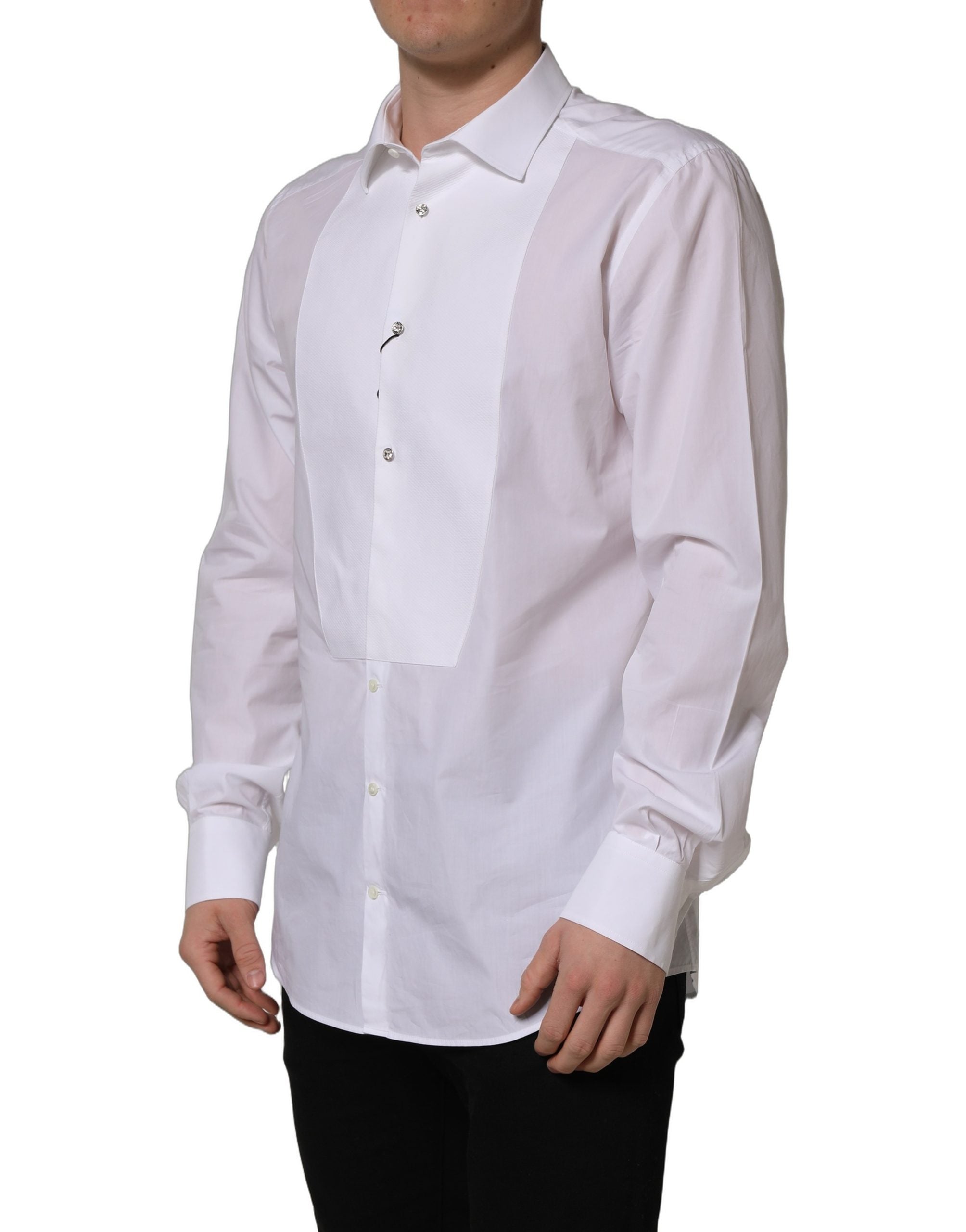 Dolce & Gabbana White Bib Cotton Poplin Dress Formal Men's Shirt (Pre-Owned)