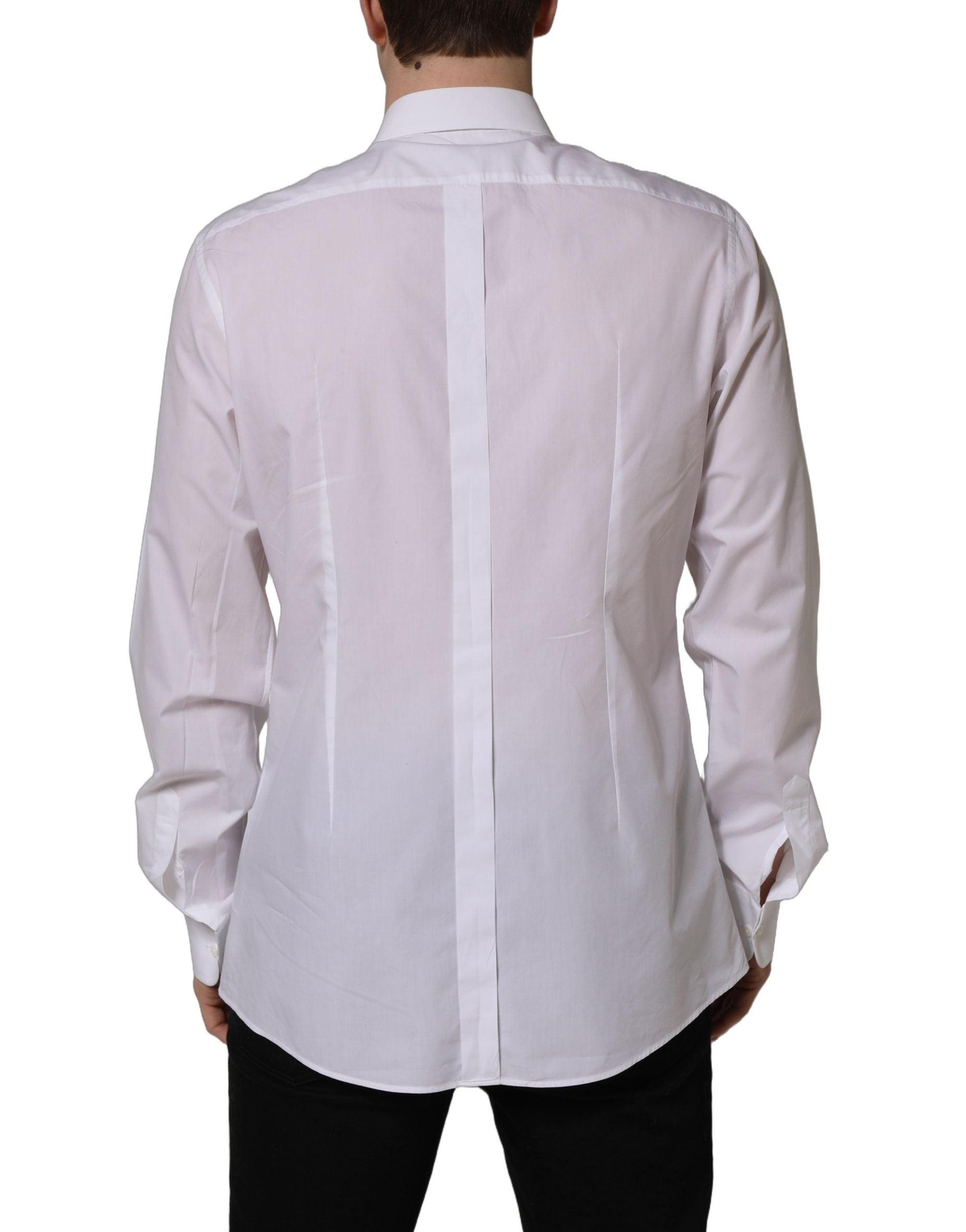 Dolce & Gabbana White Bib Cotton Poplin Dress Formal Men's Shirt (Pre-Owned)