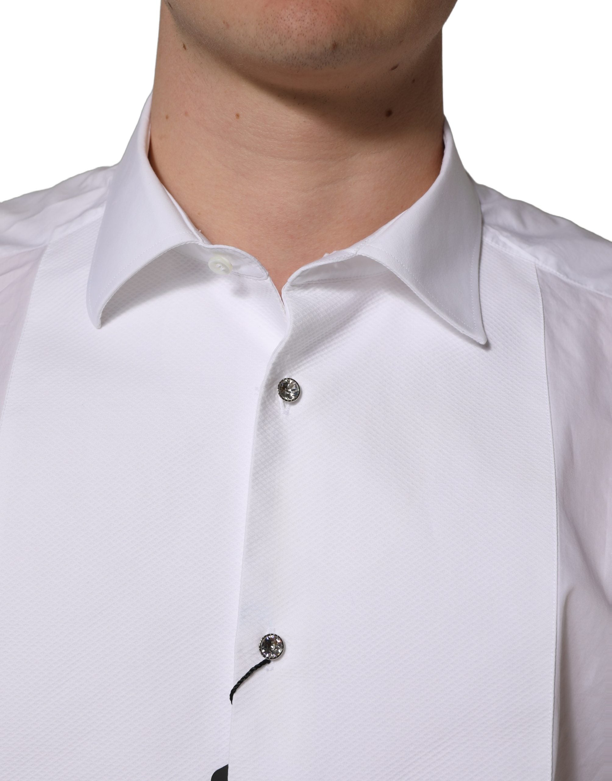 Dolce & Gabbana White Bib Cotton Poplin Dress Formal Men's Shirt (Pre-Owned)