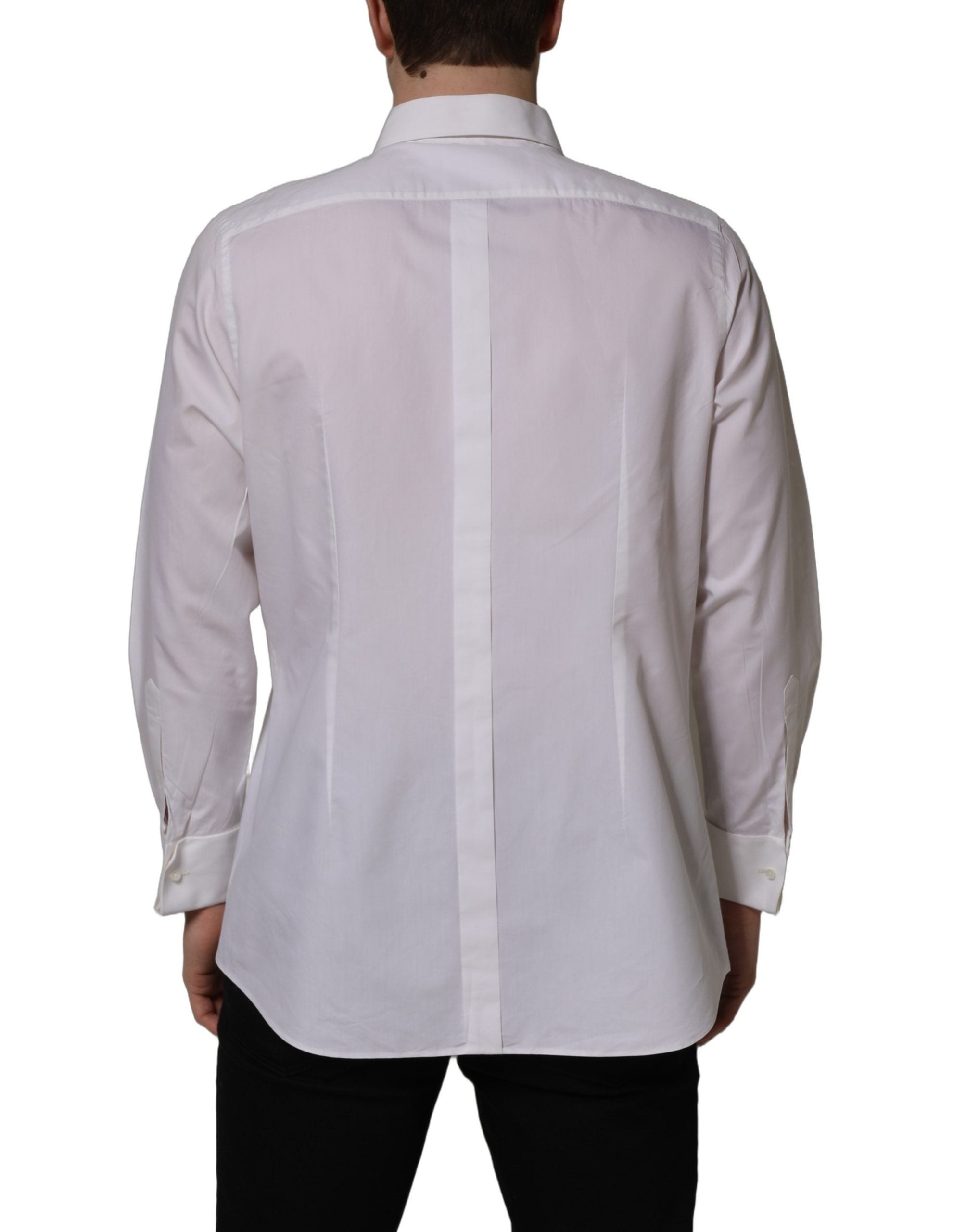 Dolce & Gabbana White Bib Cotton Poplin Dress Formal Men's Shirt (Pre-Owned)