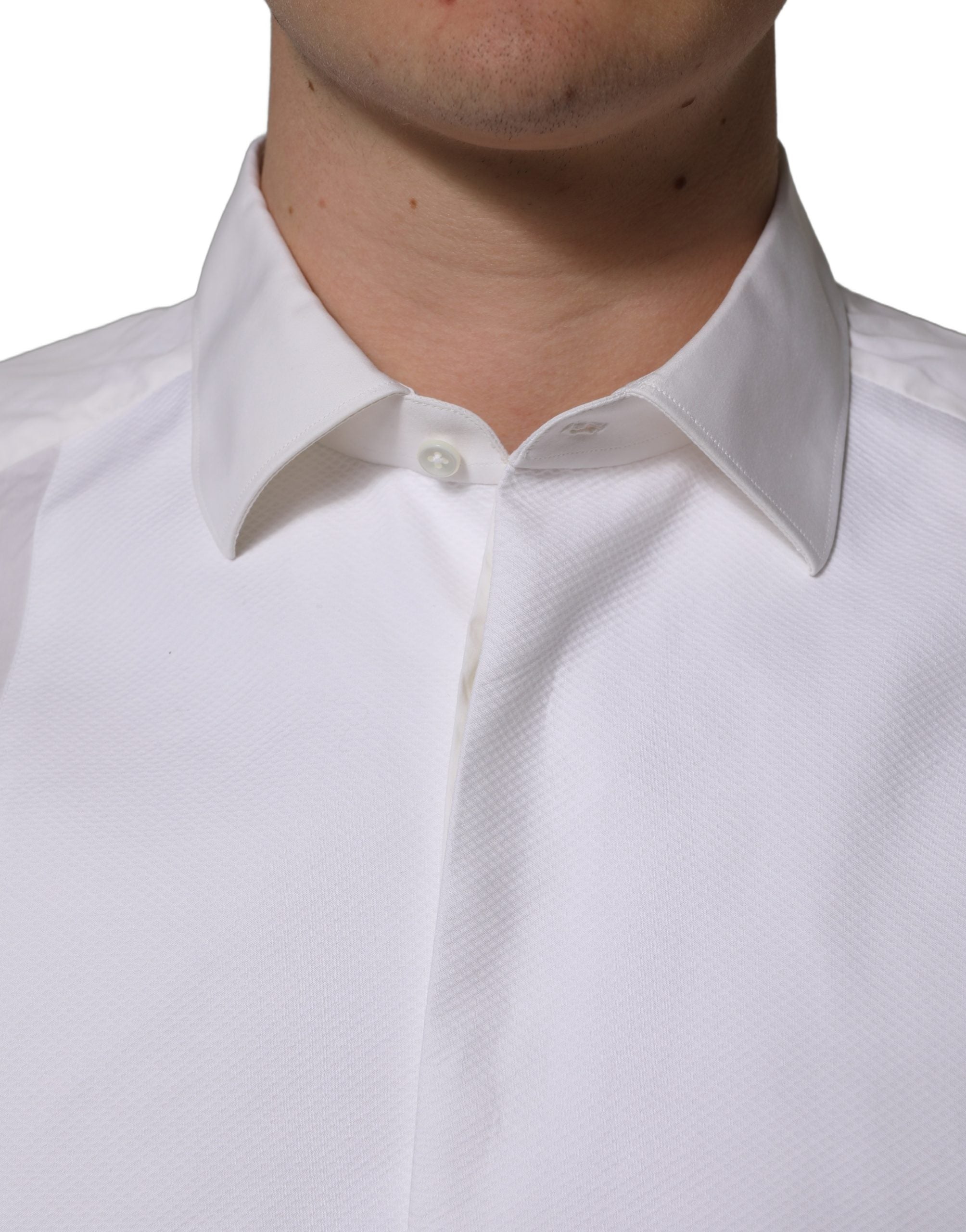 Dolce & Gabbana White Bib Cotton Poplin Dress Formal Men's Shirt (Pre-Owned)
