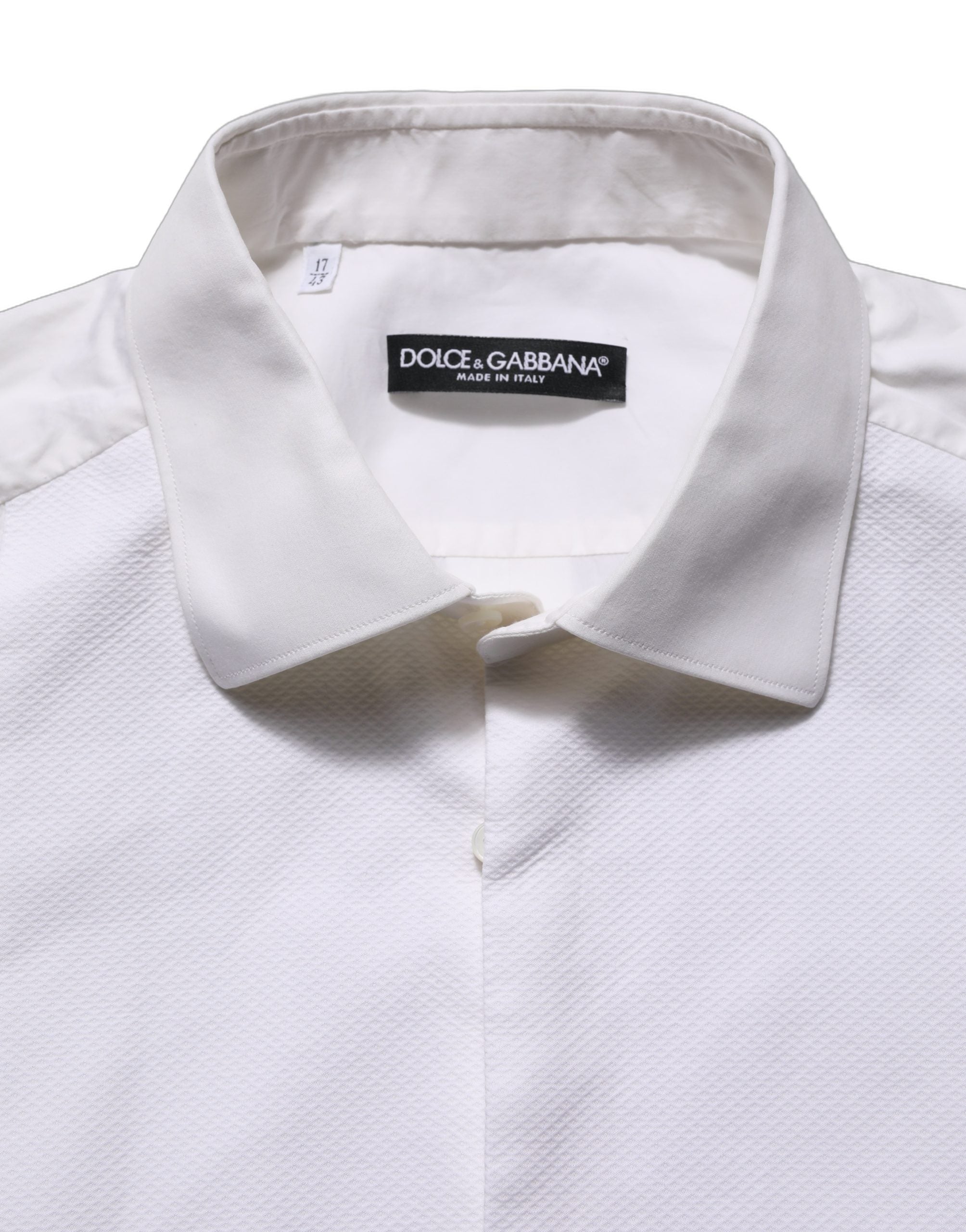Dolce & Gabbana White Bib Cotton Poplin Dress Formal Men's Shirt (Pre-Owned)