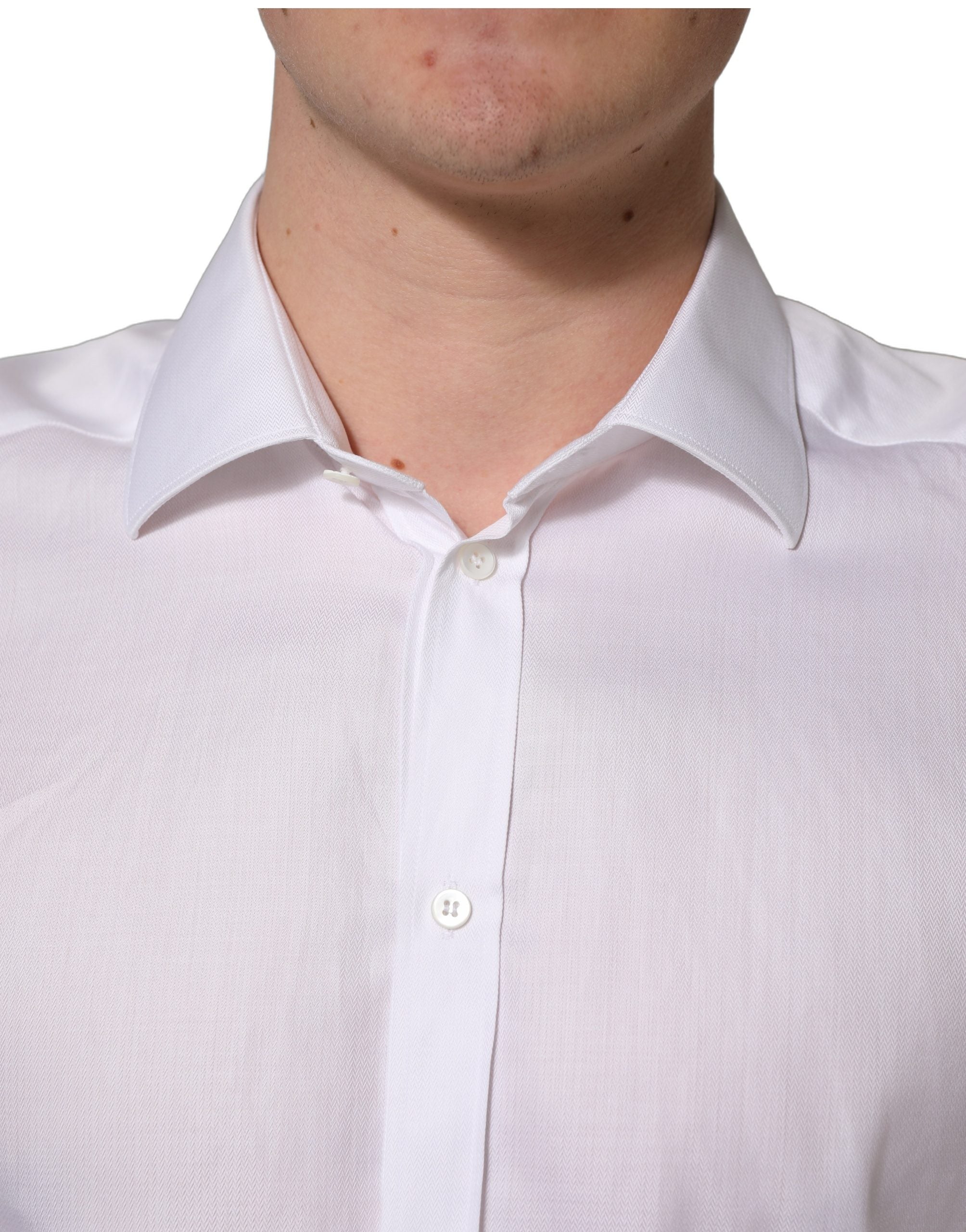 Dolce & Gabbana White Cotton Collared Dress Formal Men Men's Shirt (Pre-Owned)