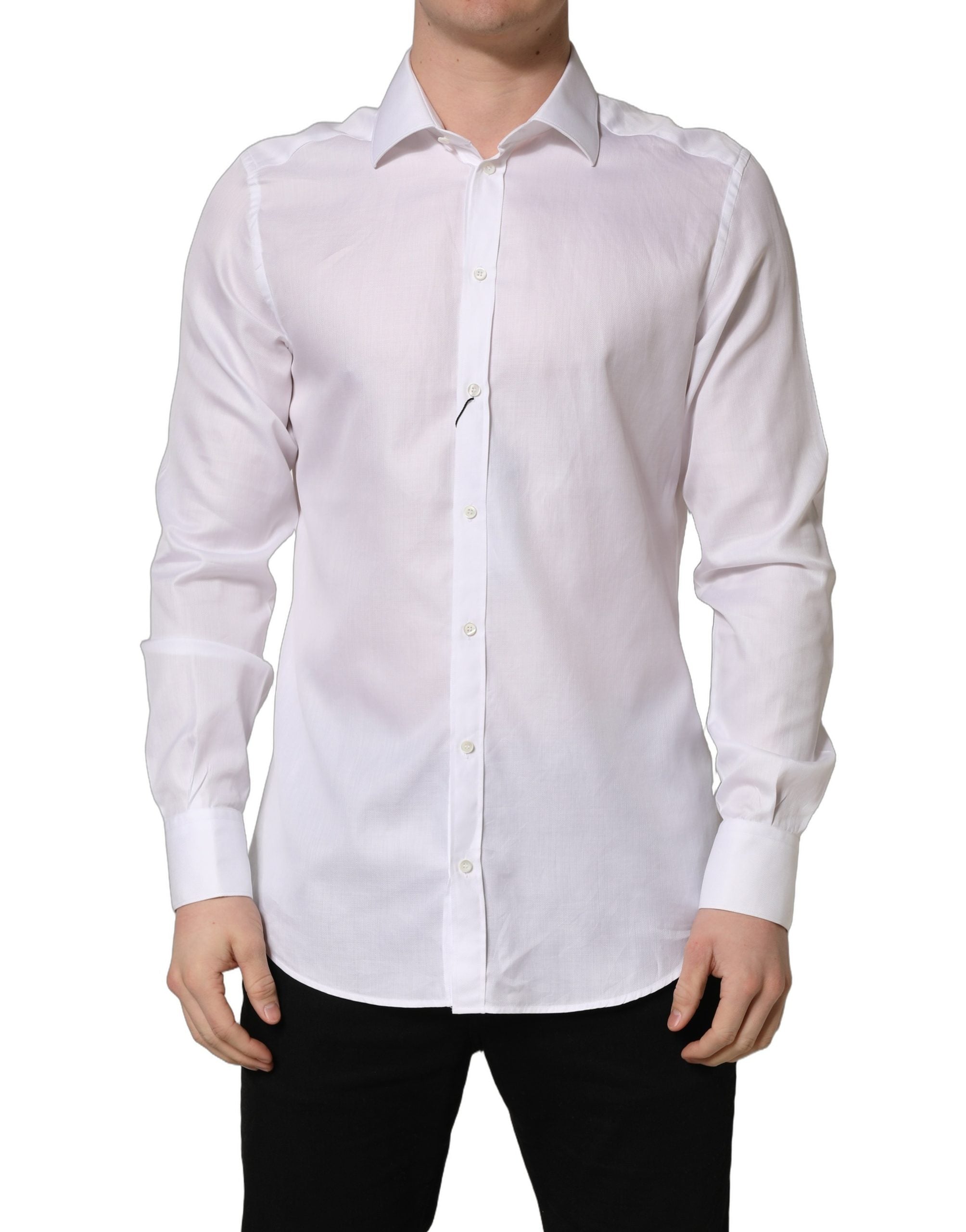 Dolce & Gabbana White Cotton Collared Dress Formal Men Men's Shirt (Pre-Owned)
