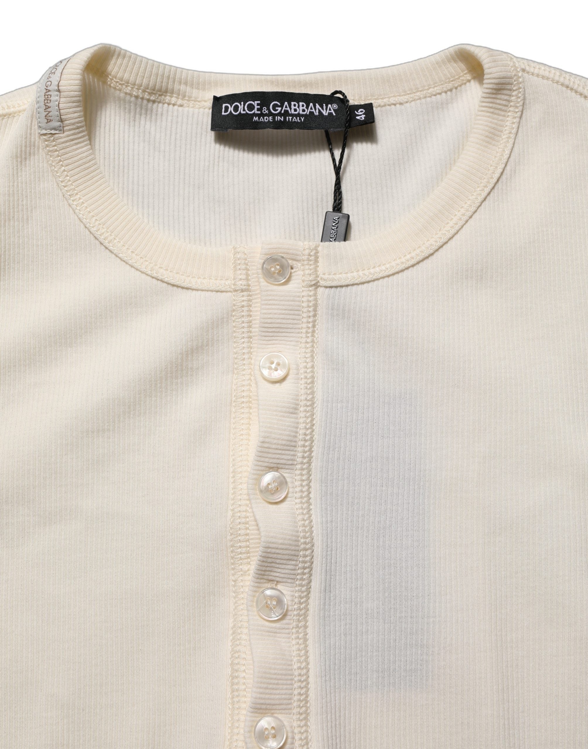Dolce & Gabbana White Long Sleeves Henley Pullover Men's Sweater