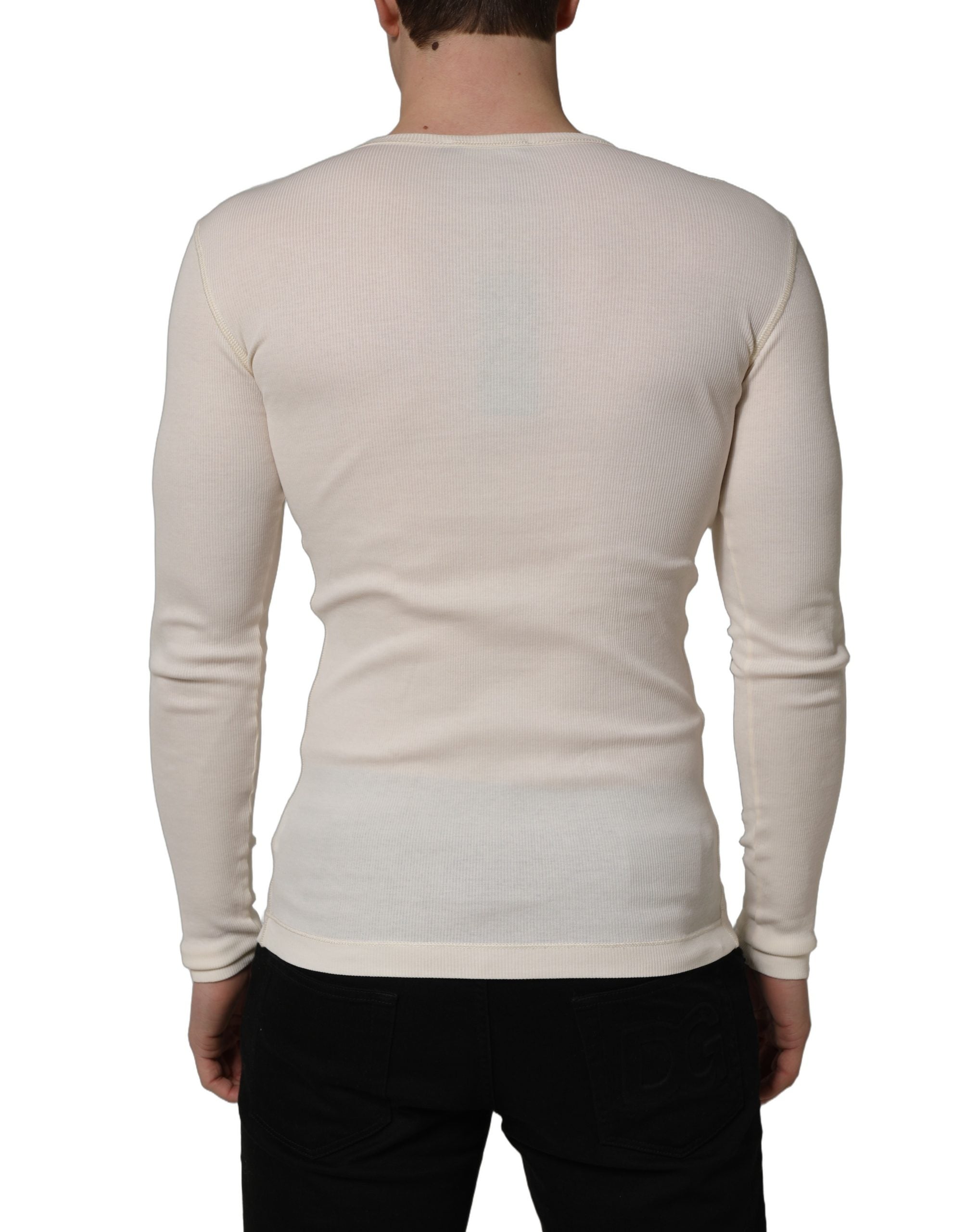 Dolce & Gabbana White Long Sleeves Henley Pullover Men's Sweater