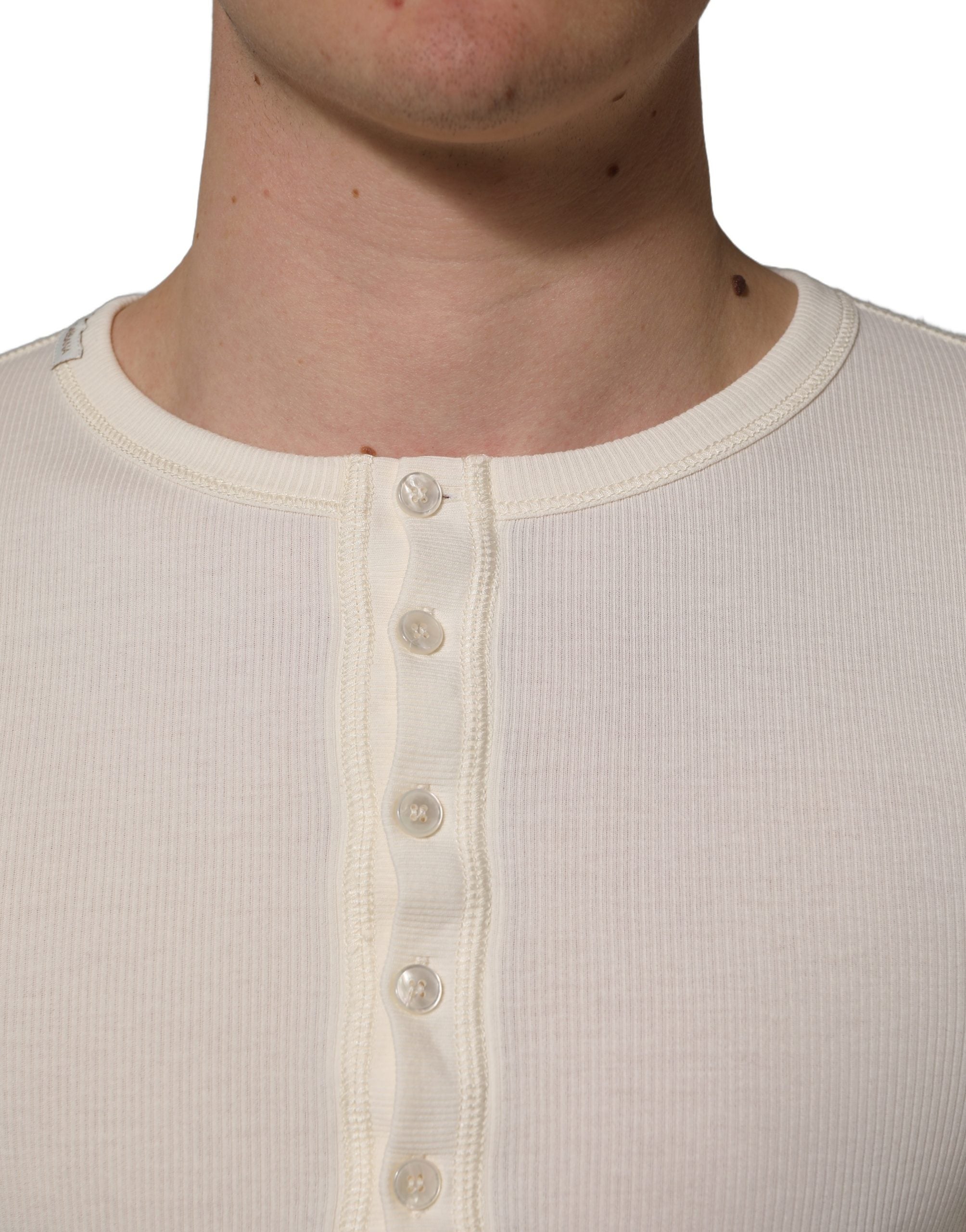 Dolce & Gabbana White Long Sleeves Henley Pullover Men's Sweater