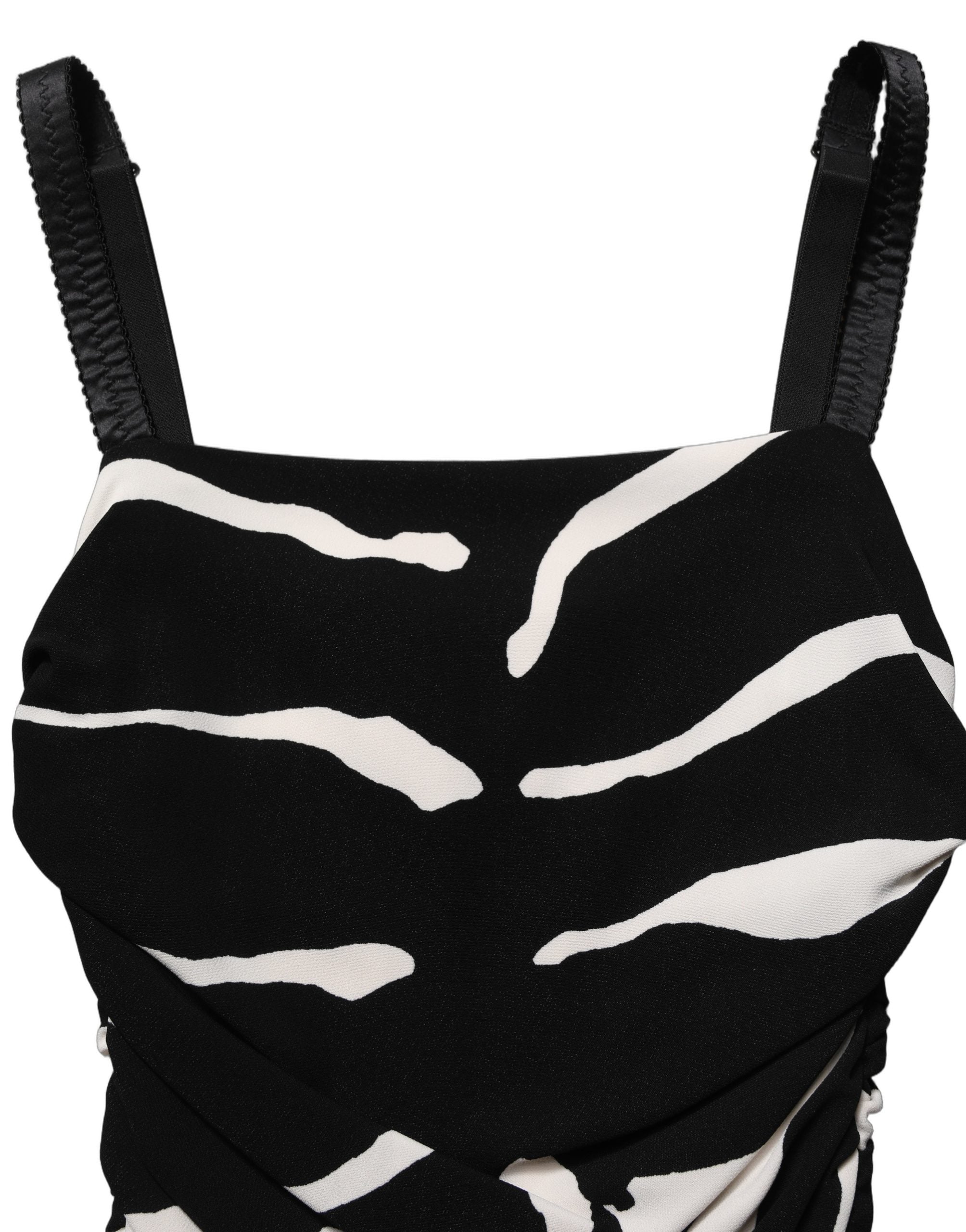Dolce & Gabbana Black White Zebra Cady Calf Length Women's Dress
