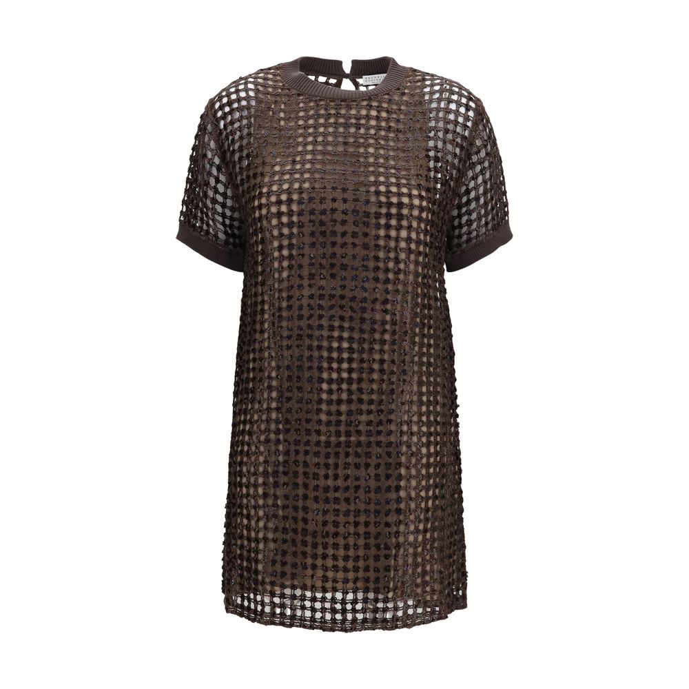 Brunello Cucinelli Brown Silk Cocktail Women's Dress