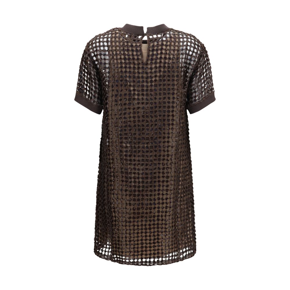 Brunello Cucinelli Brown Silk Cocktail Women's Dress