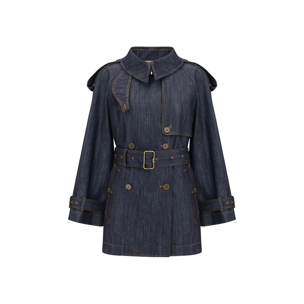 Burberry Blue Cotton Trench Women's Coat