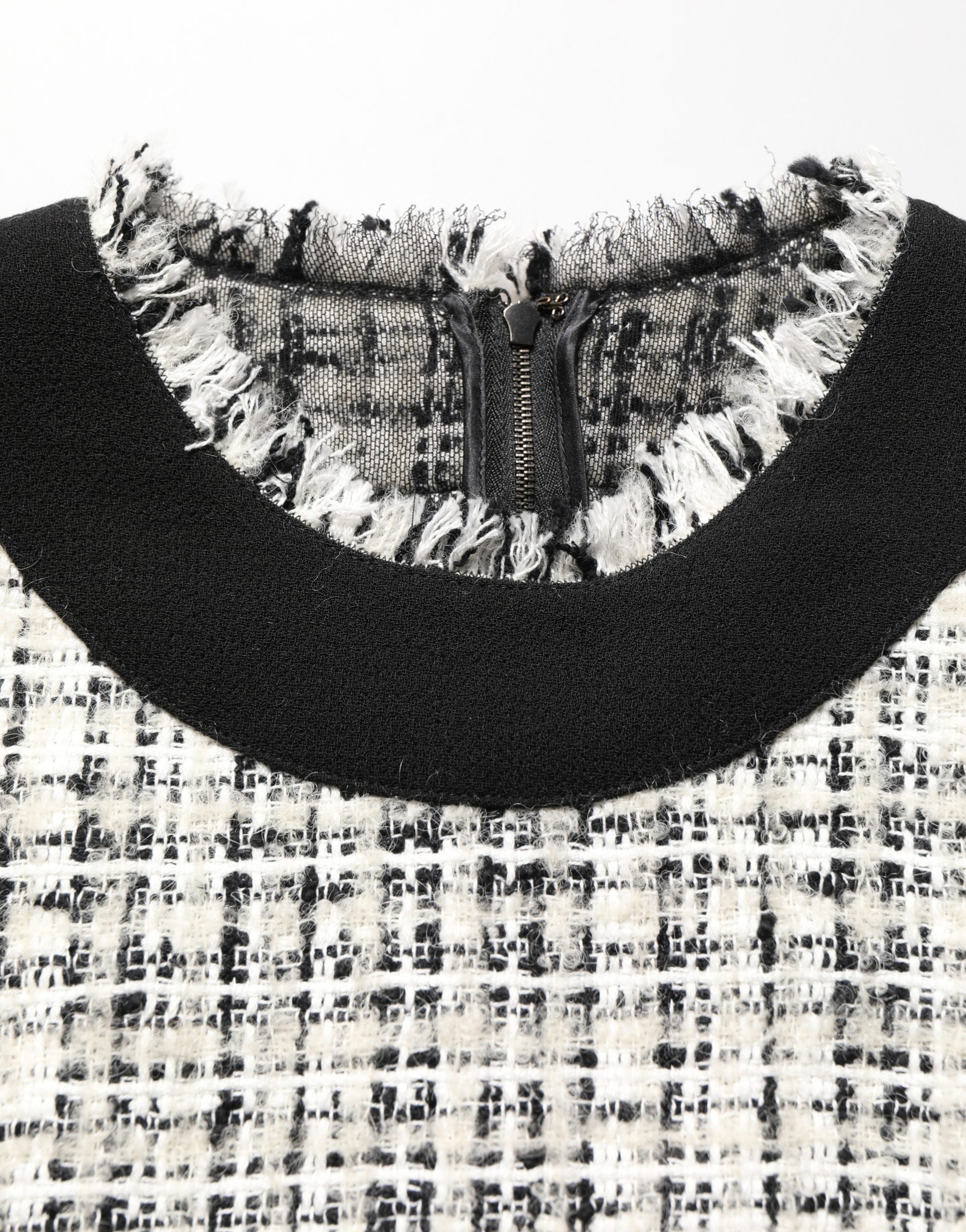 Dolce & Gabbana Black White Tweed Sheath A-line Midi Women's Dress