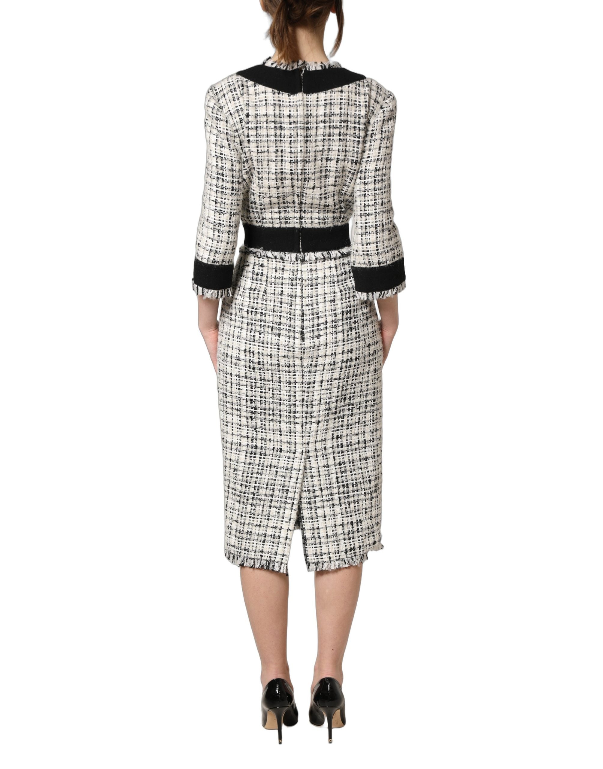 Dolce & Gabbana Black White Tweed Sheath A-line Midi Women's Dress