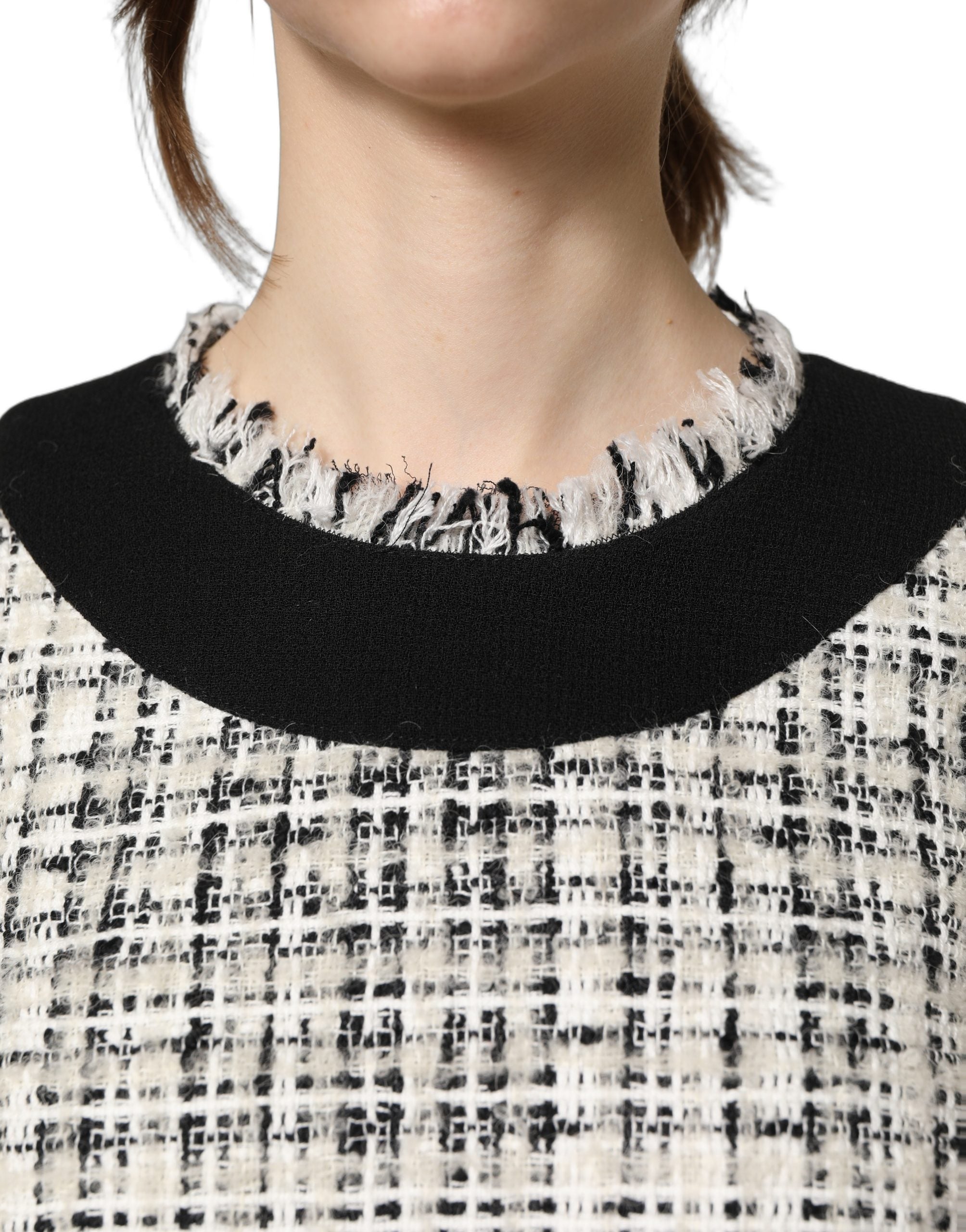 Dolce & Gabbana Black White Tweed Sheath A-line Midi Women's Dress