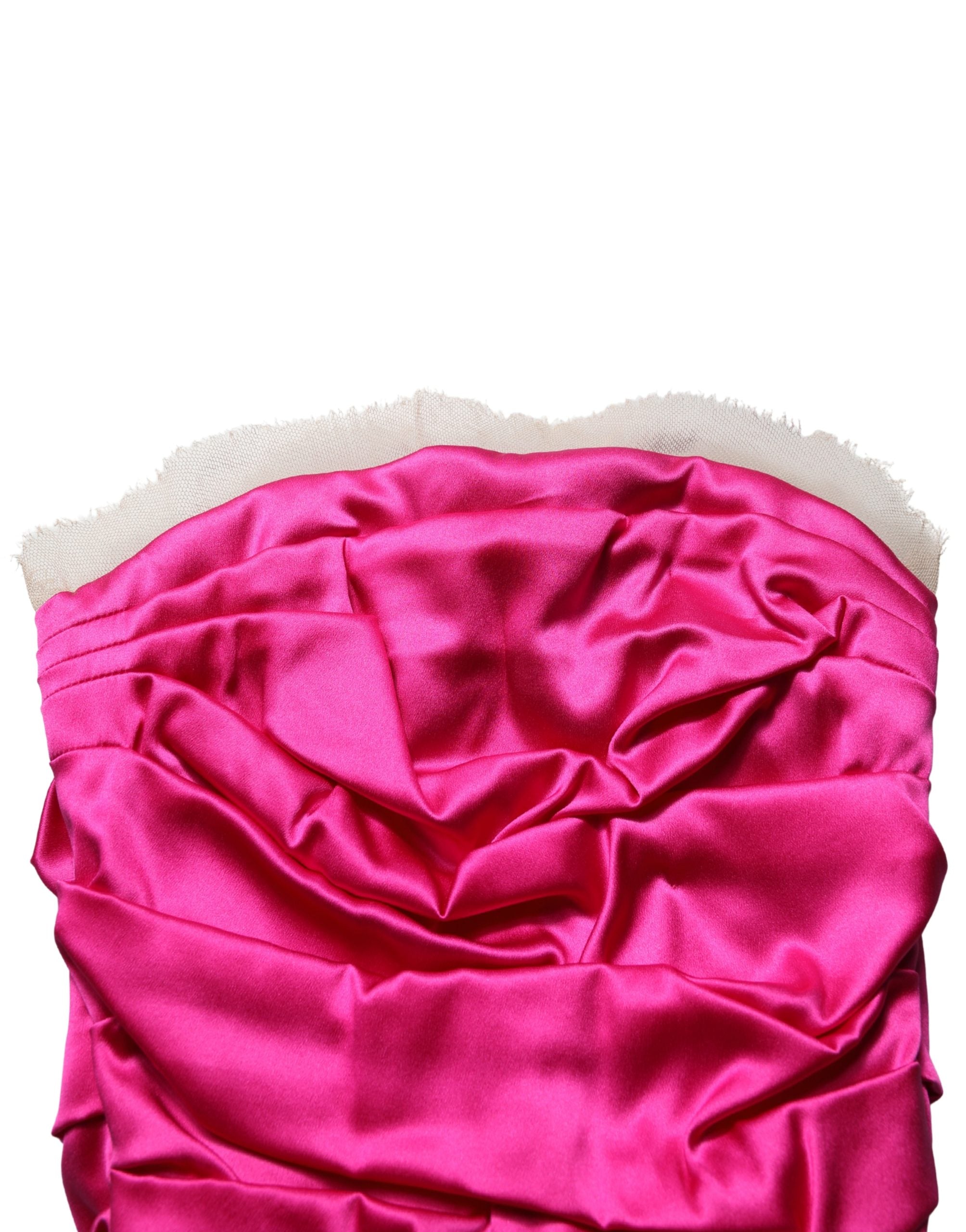 Dolce & Gabbana Hot Pink Ruched Satin Strapless Gown Women's Dress